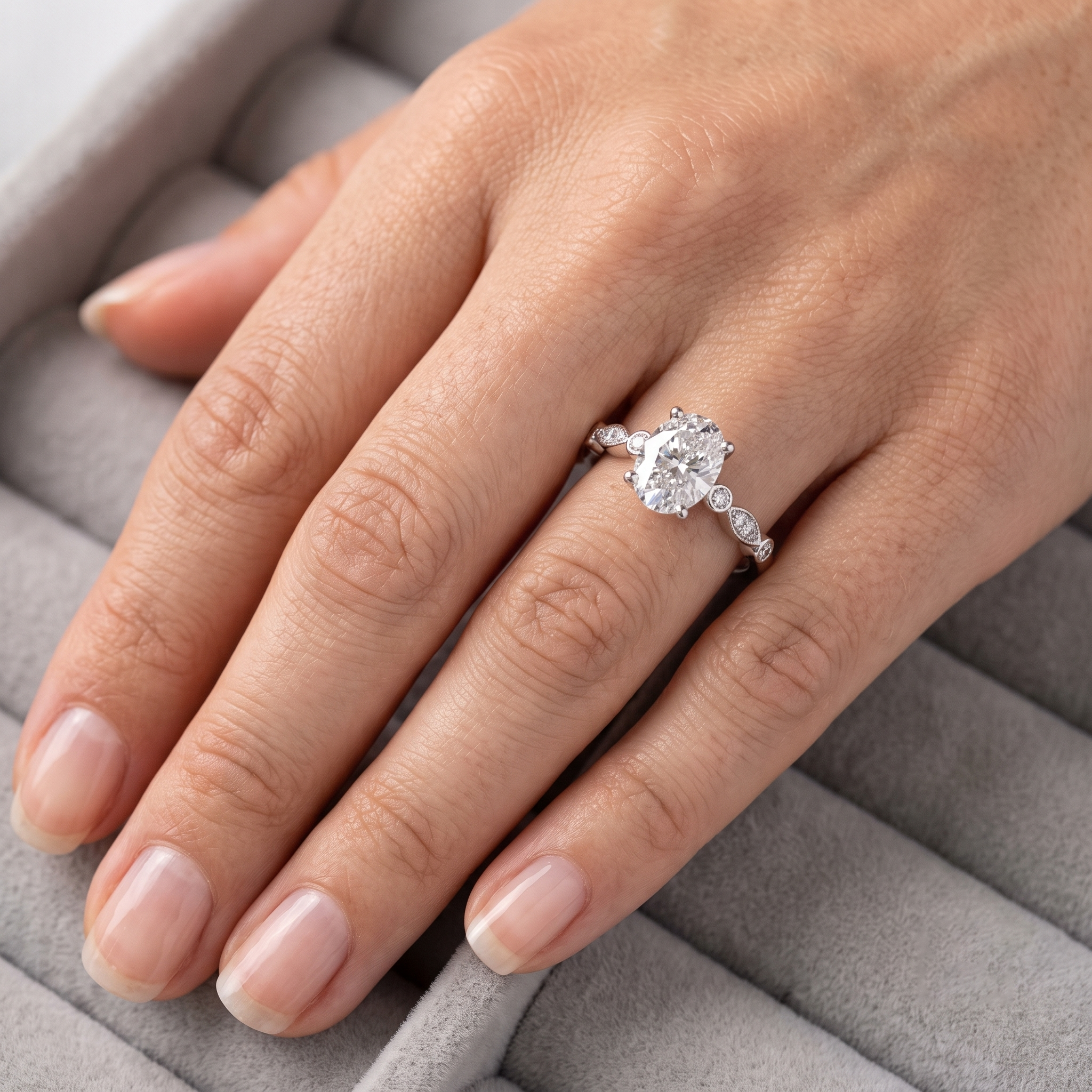 The "Aria" Round-Accent Oval Engagement Ring for Women