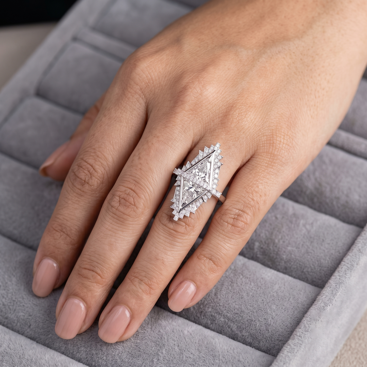 Celestial Prism-Core Triangle Moissanite Halo Engagement Ring