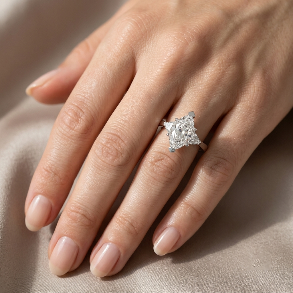 925 Sterling Silver Marquise and Trillion Three-Stone Engagement Ring