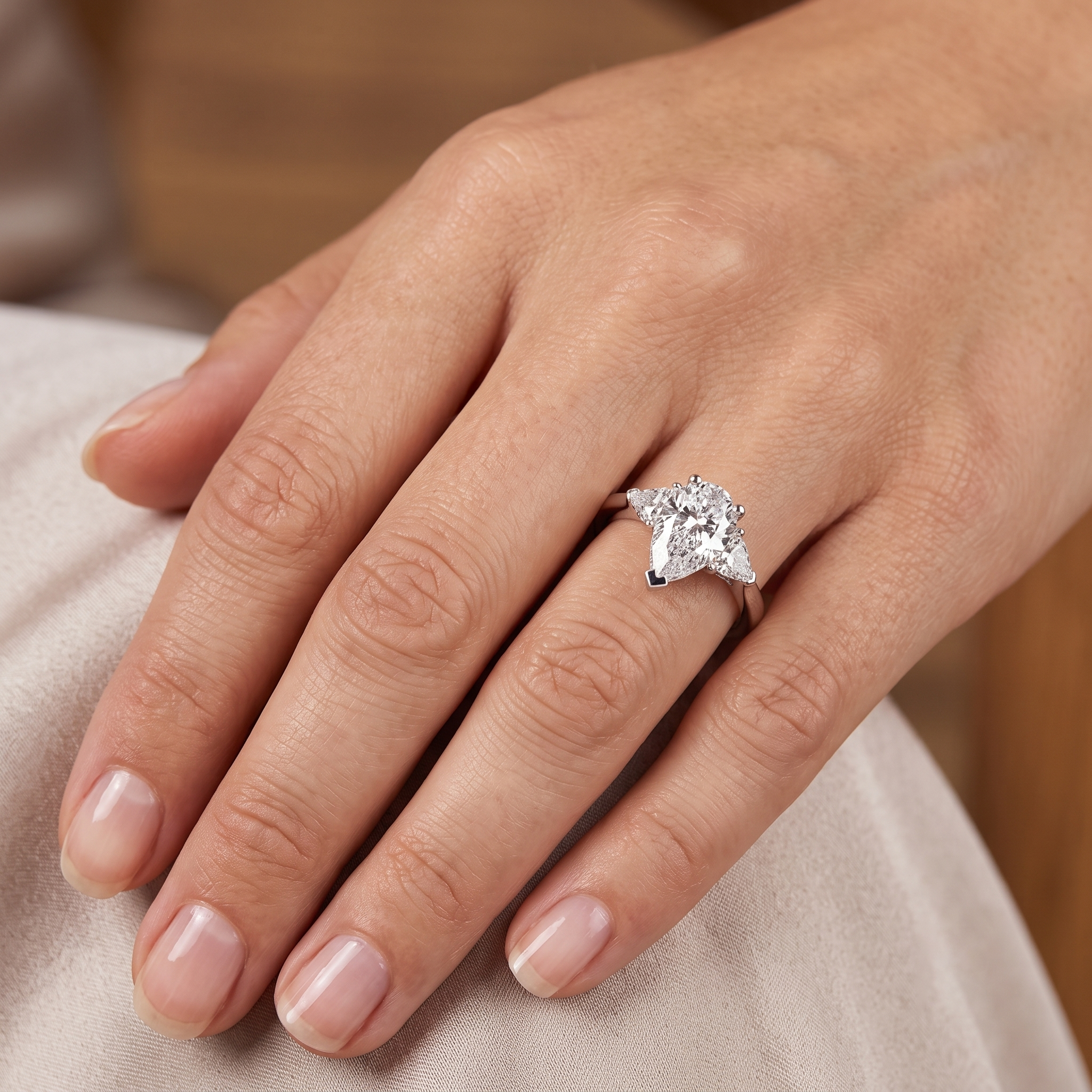 The Harmony Pear and Trillion Three-Stone Moissanite Sterling Silver Engagement Ring