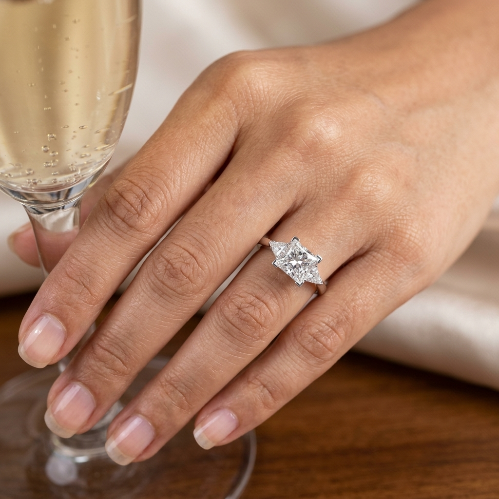 The Princess and Trillion-cut Three-Stone Sterling Silver Engagement Ring