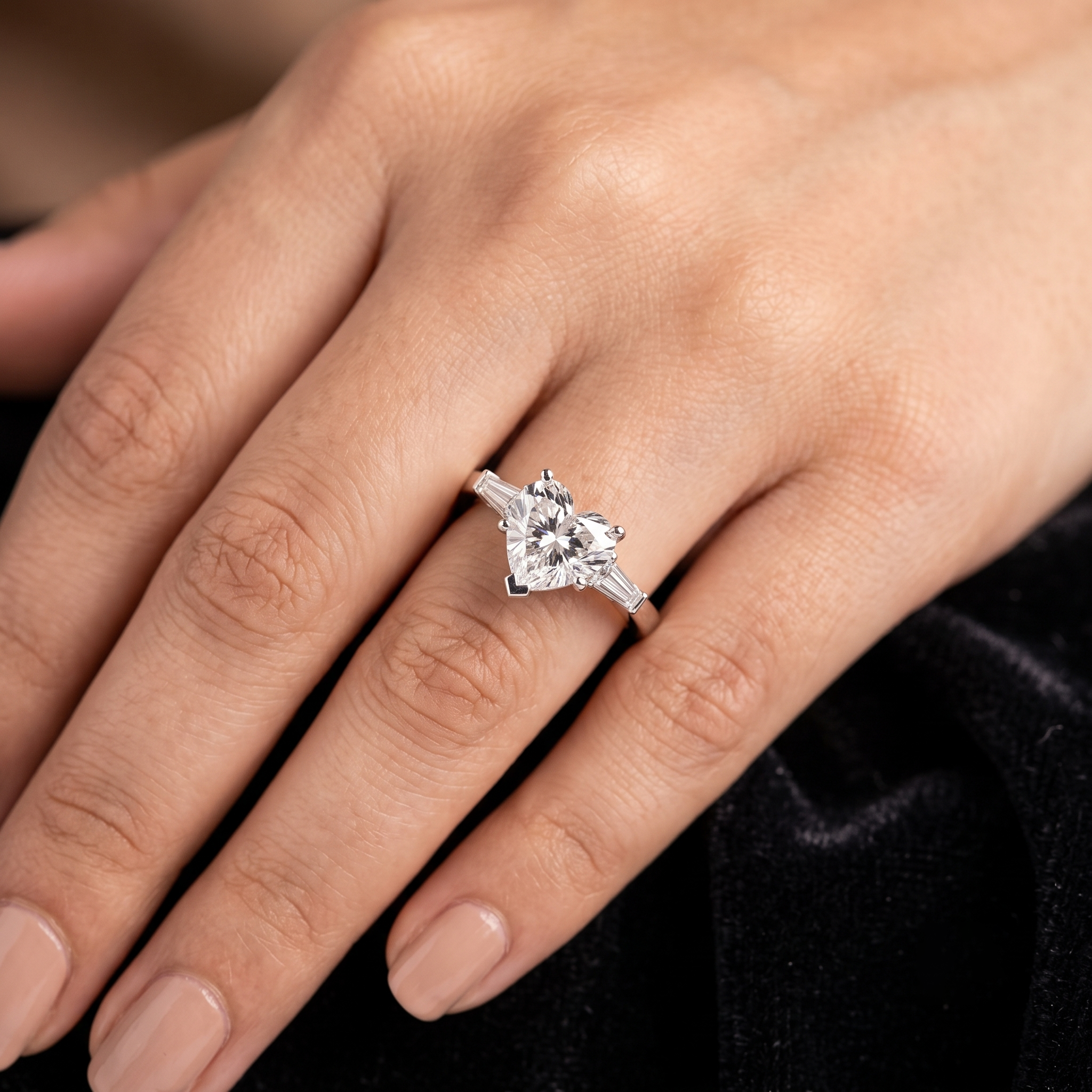Love Heart-Cut Moissanite Three-Stone Sterling Silver Engagement Ring