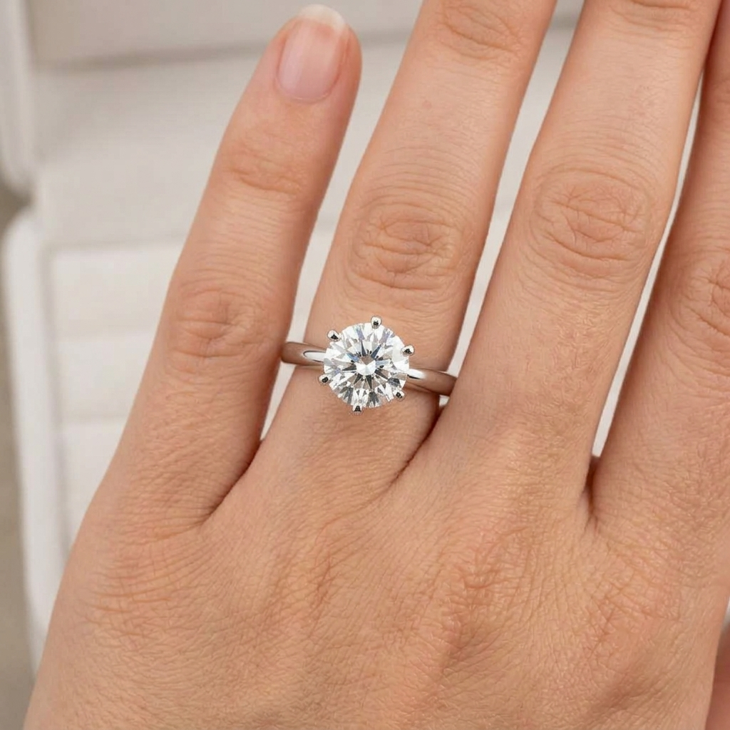 Timeless Tiffany-style Six-Prong Round Solitaire Engagement Ring