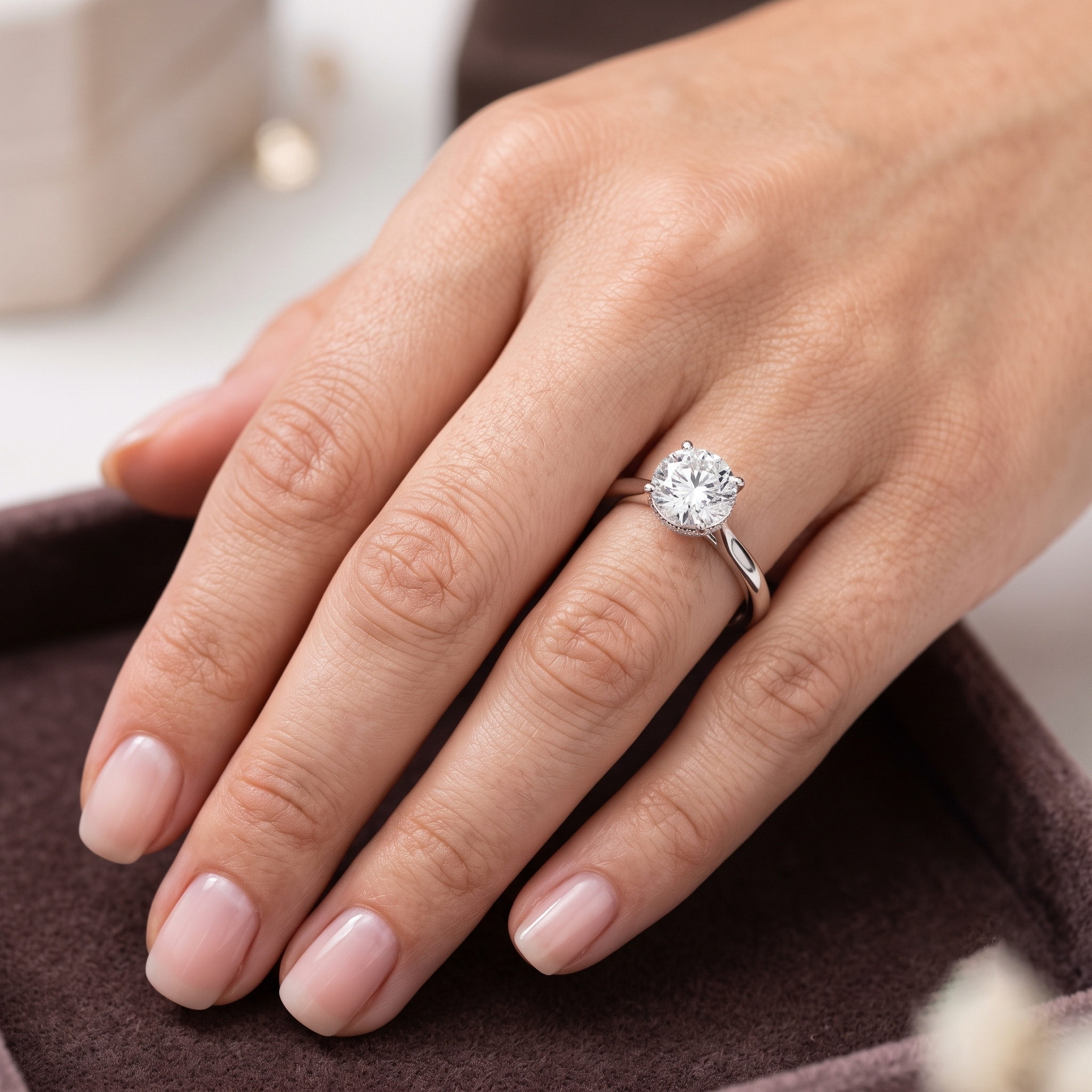 Classic Round Brilliant Hidden Halo Solitaire Moissanite Engagement Ring