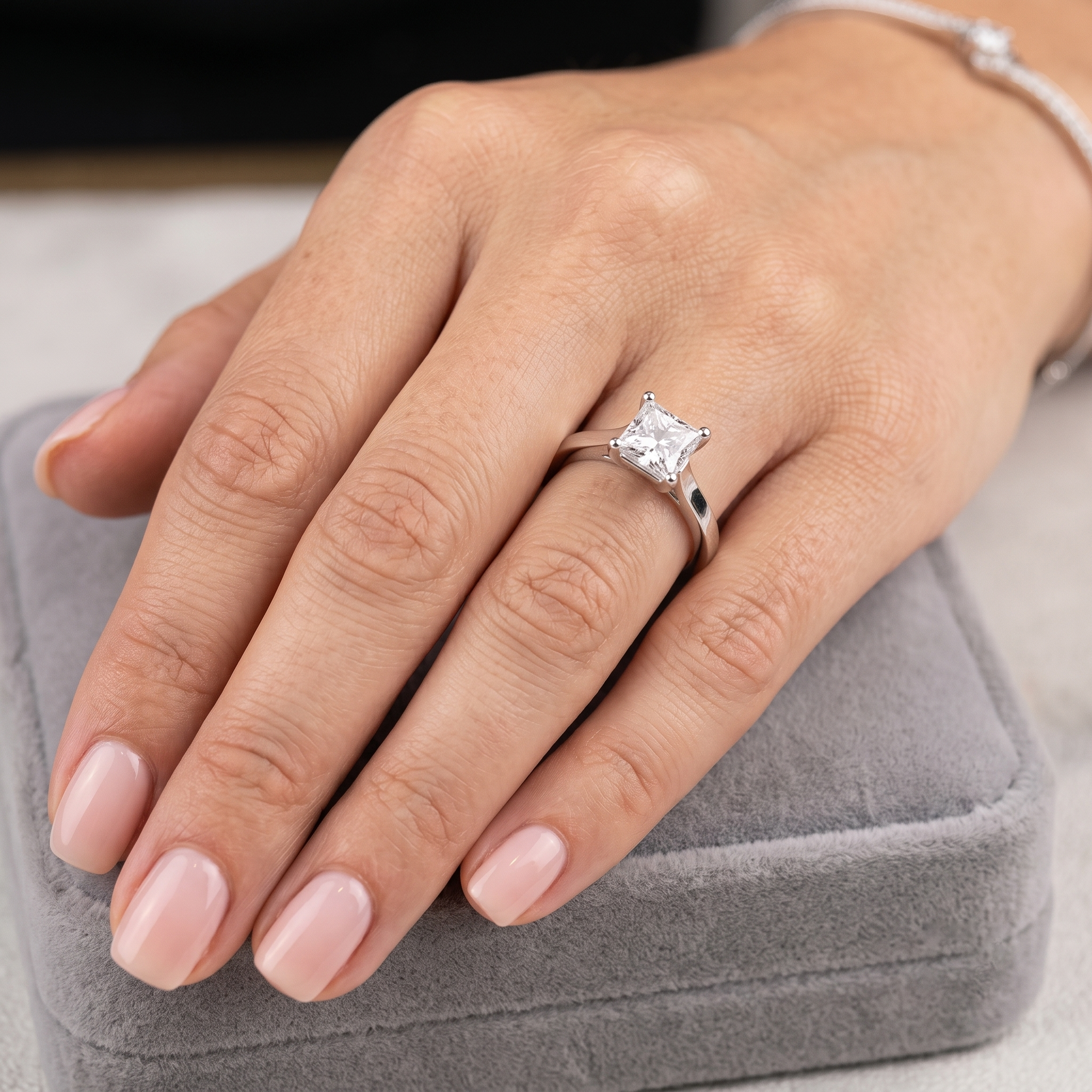 Classic Princess-Cut Solitaire Moissanite Engagement Ring
