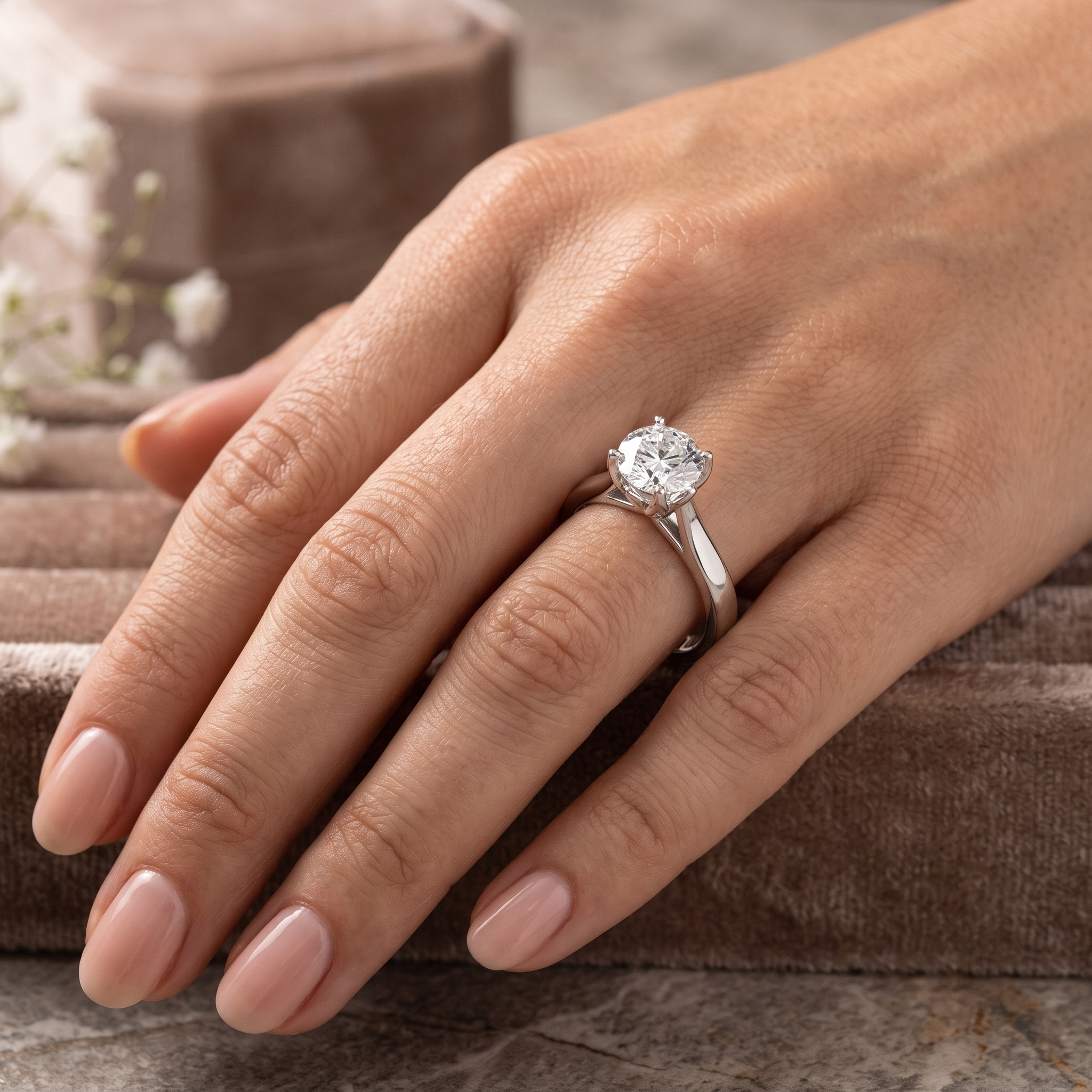 The "Amore Mio" Cathedral Lotus Solitaire Round Moissanite Engagement Ring