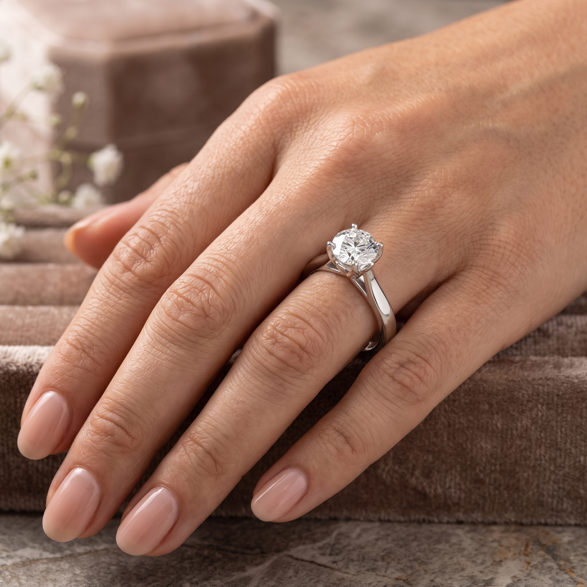 The "Amore Mio" Cathedral Lotus Solitaire Round Moissanite Engagement Ring