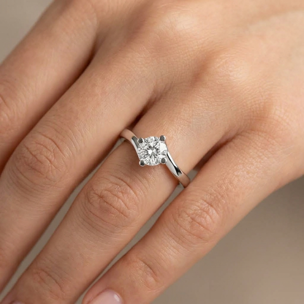 Elegant Bypass Solitaire Round-Cut Engagement Ring in 925 Sterling Silver