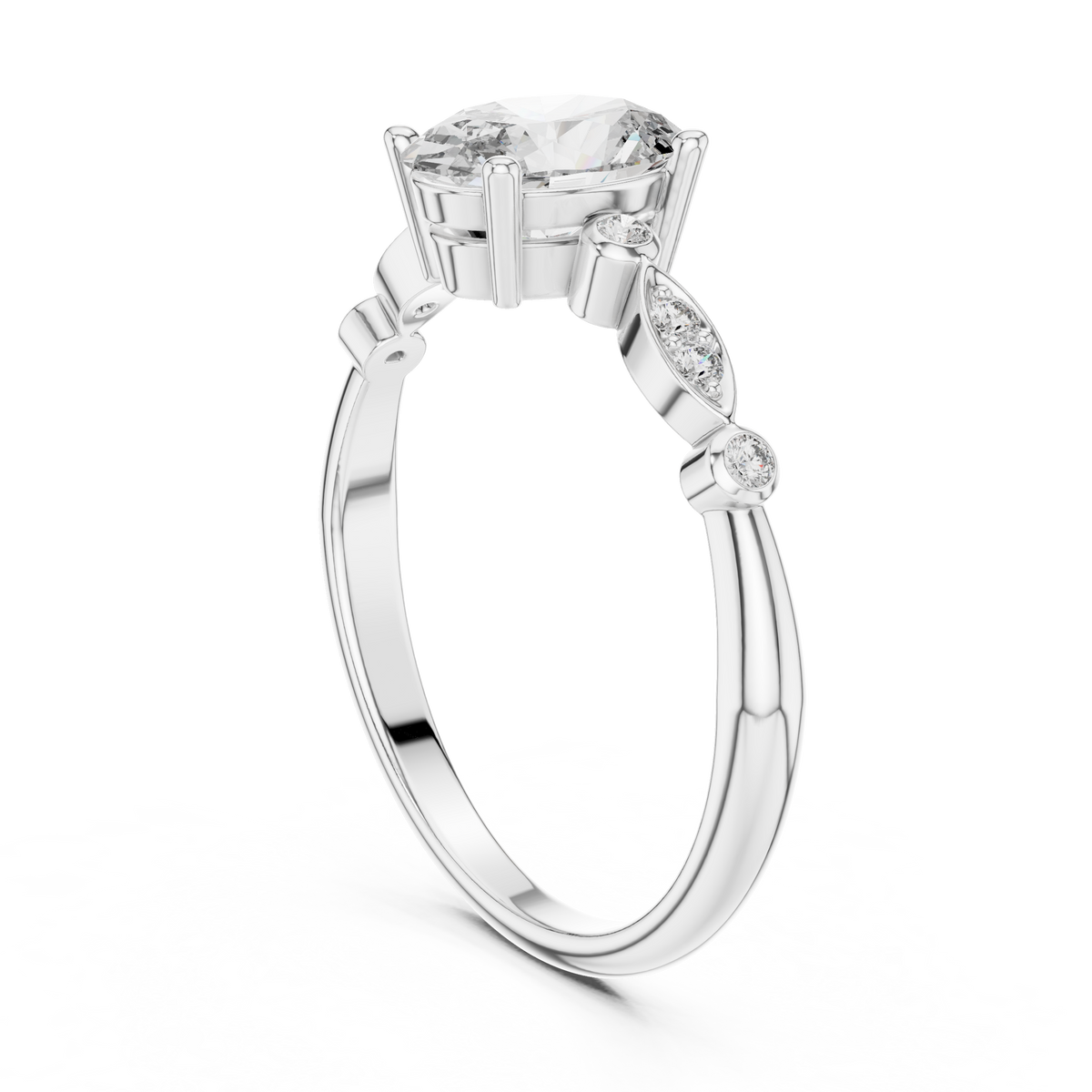 The "Aria" Round-Accent Oval Engagement Ring for Women