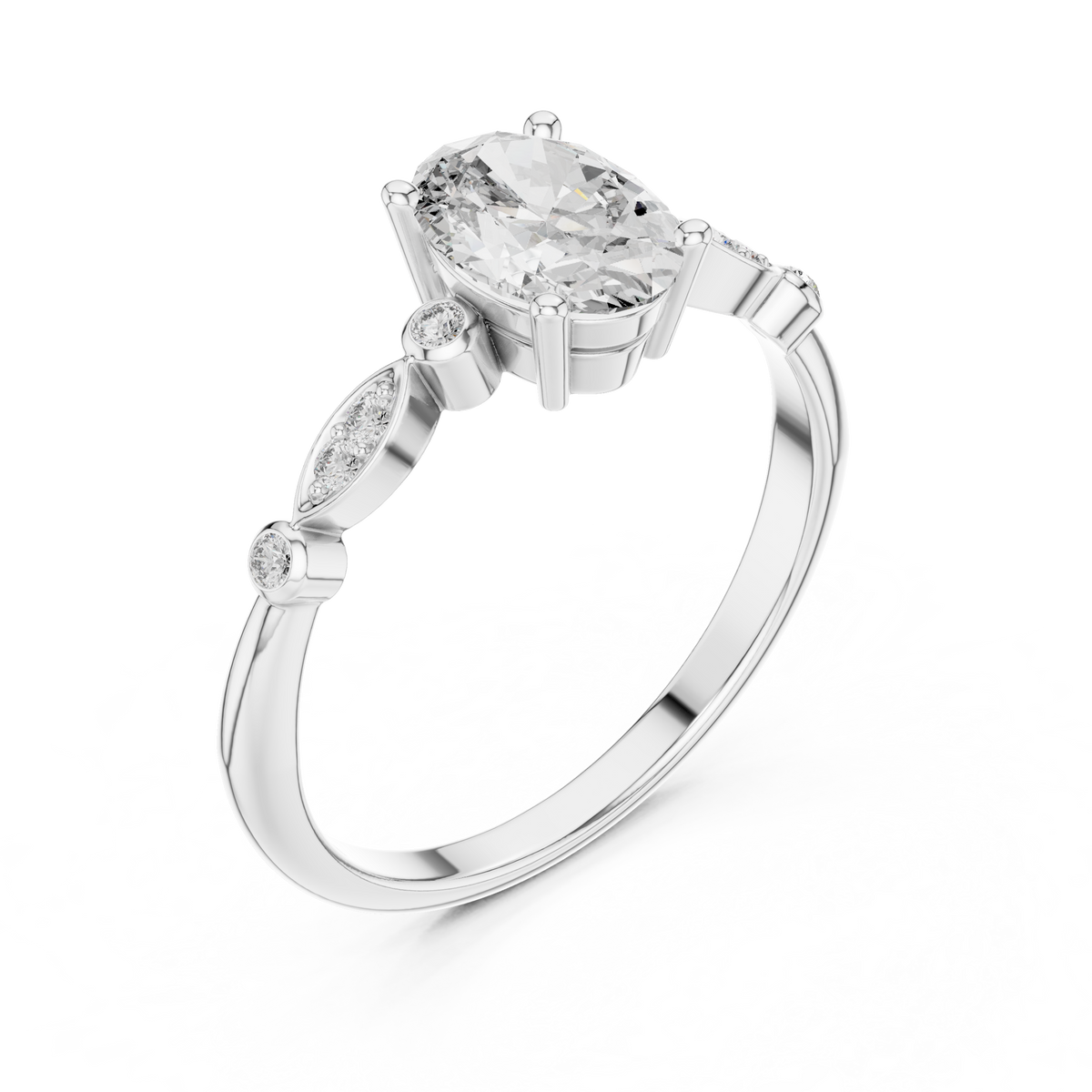 The "Aria" Round-Accent Oval Engagement Ring for Women