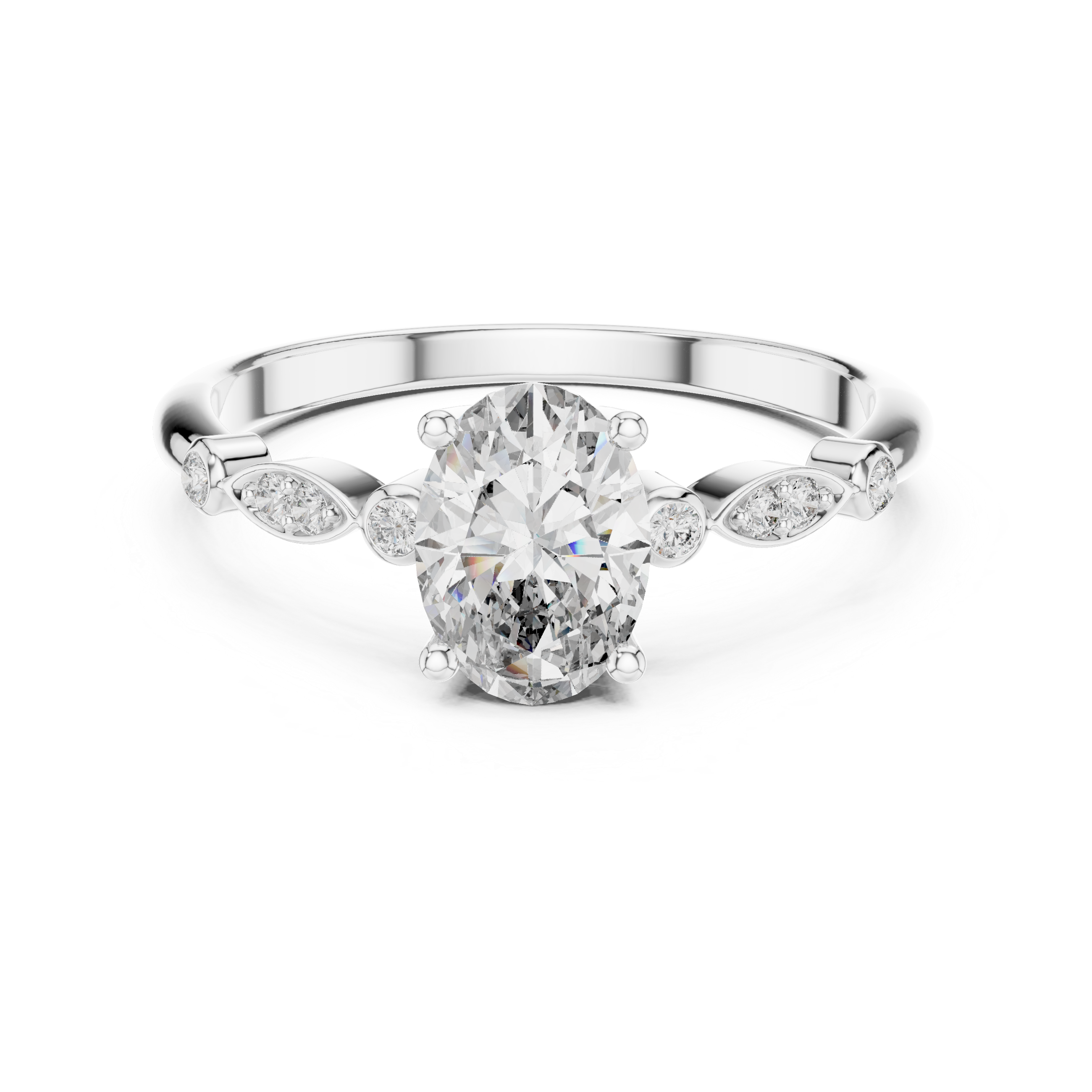 The "Aria" Round-Accent Oval Engagement Ring for Women