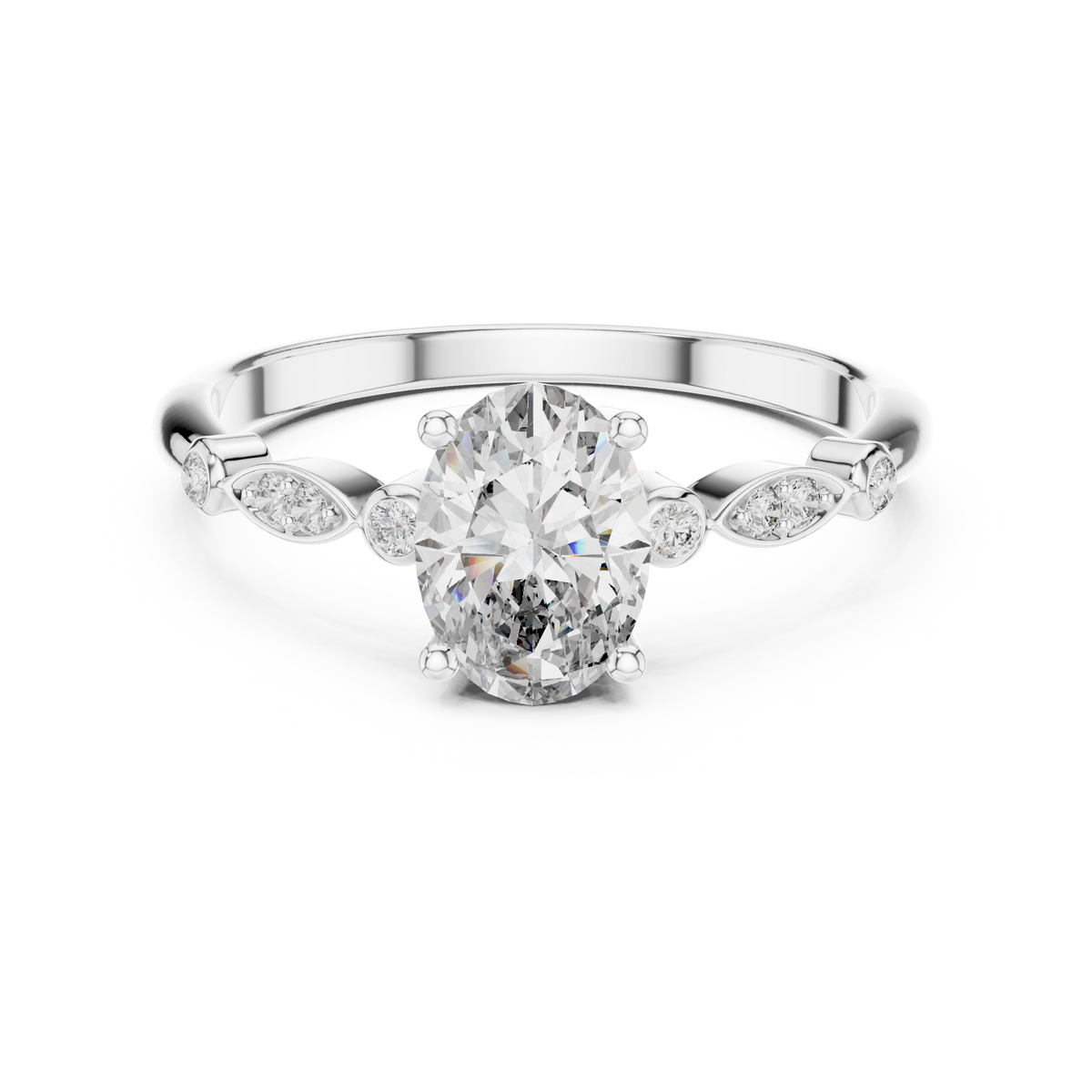 The "Aria" Round-Accent Oval Engagement Ring for Women