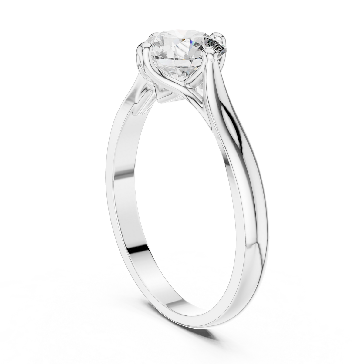 925 Sterling Silver Round Brilliant Moissanite Lotus Solitaire Engagement Ring