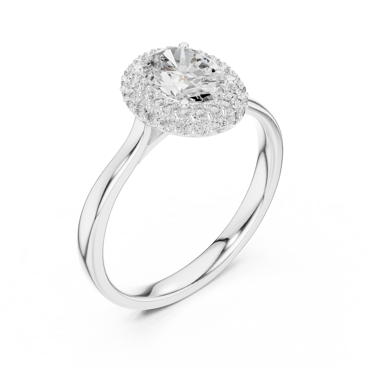 Oval Engagement Ring with Double Halo in Sterling Silver