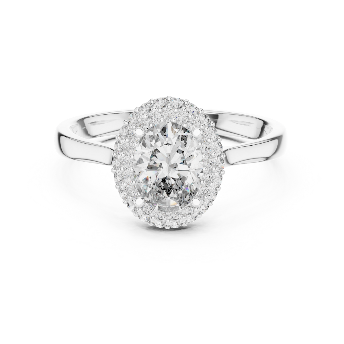 Oval Engagement Ring with Double Halo in Sterling Silver