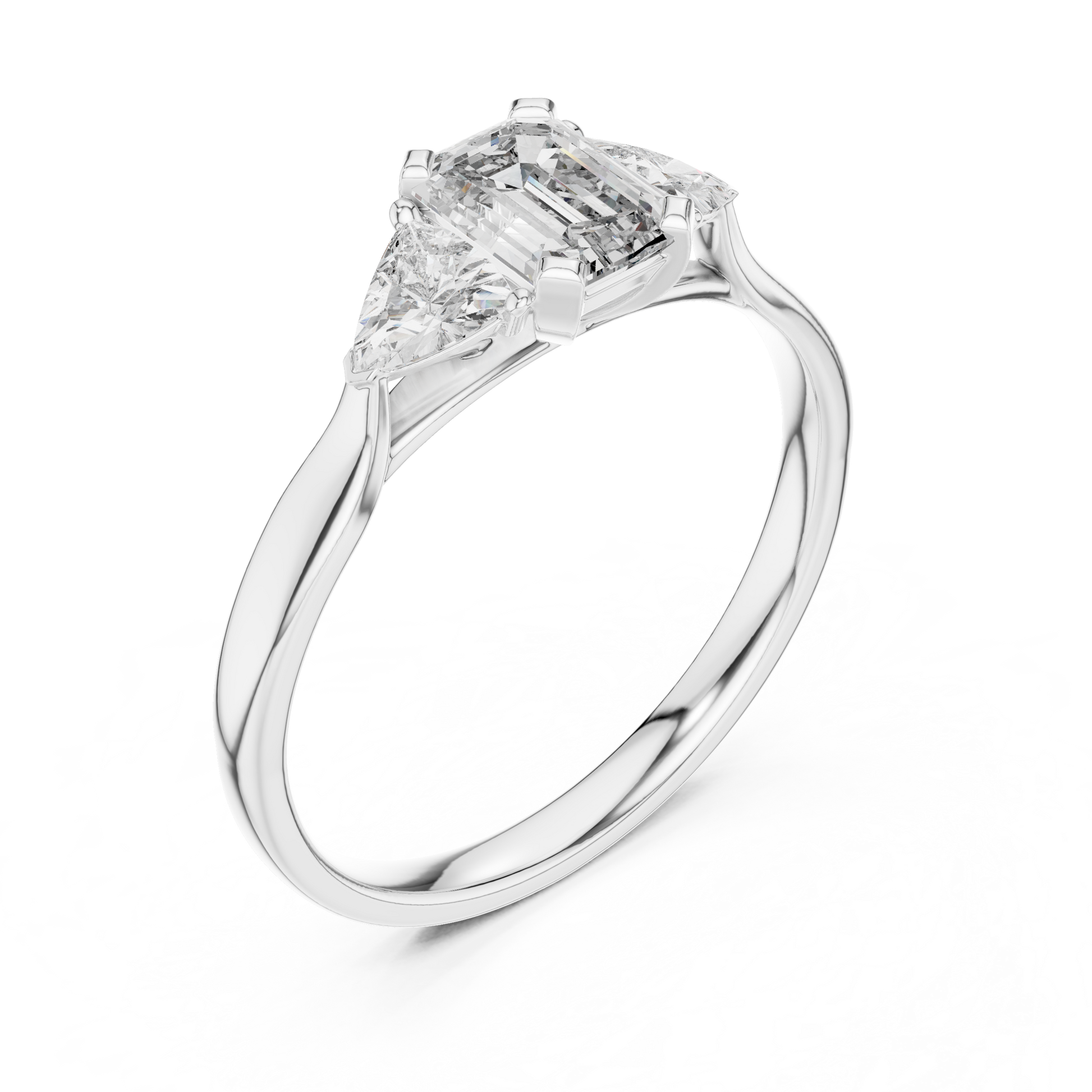 The Emerald and Trillion Cut Moissanite Three-Stone Engagement Ring