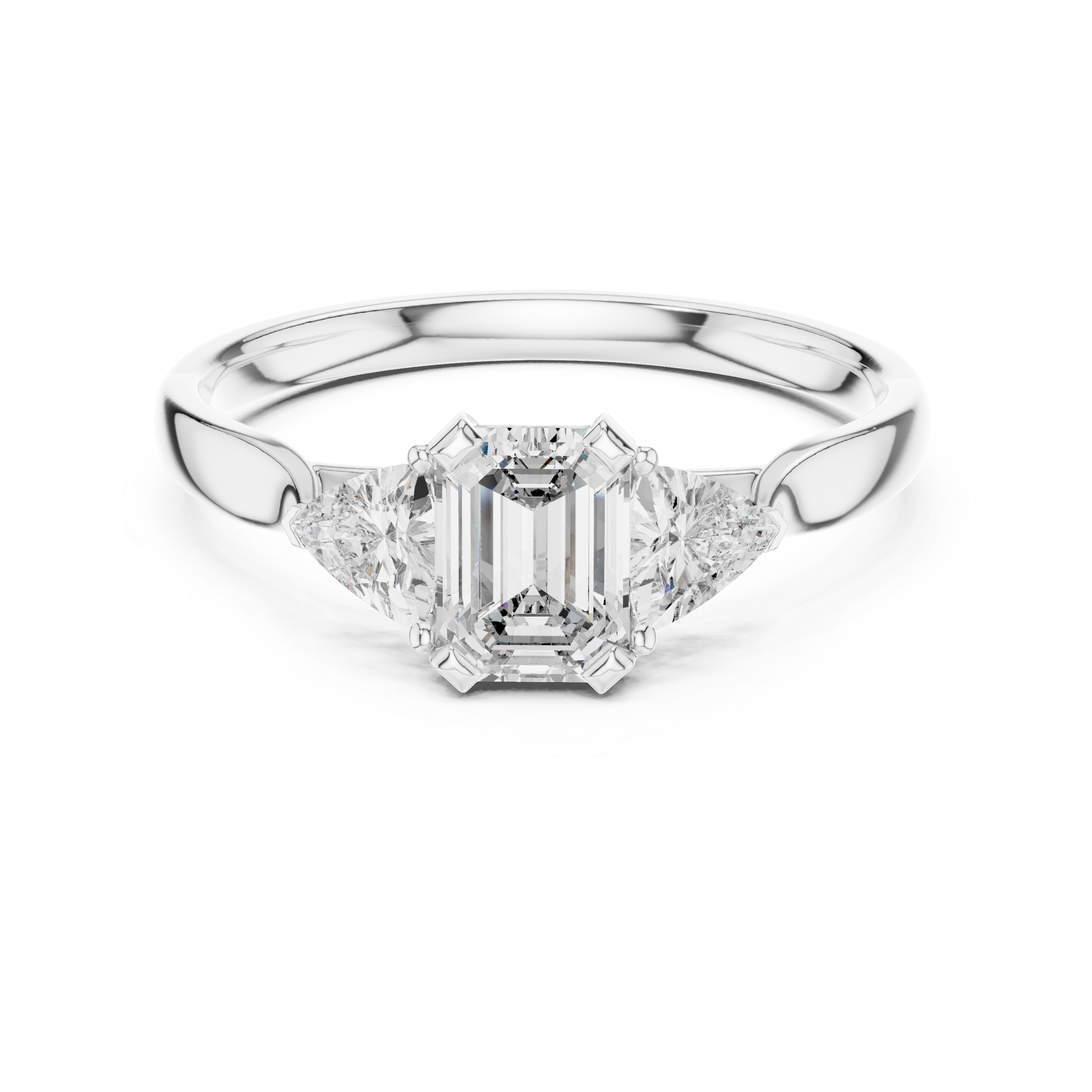 The Emerald and Trillion Cut Moissanite Three-Stone Engagement Ring