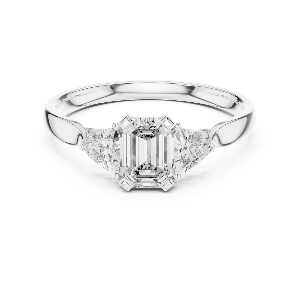 The Emerald and Trillion Cut Moissanite Three-Stone Engagement Ring