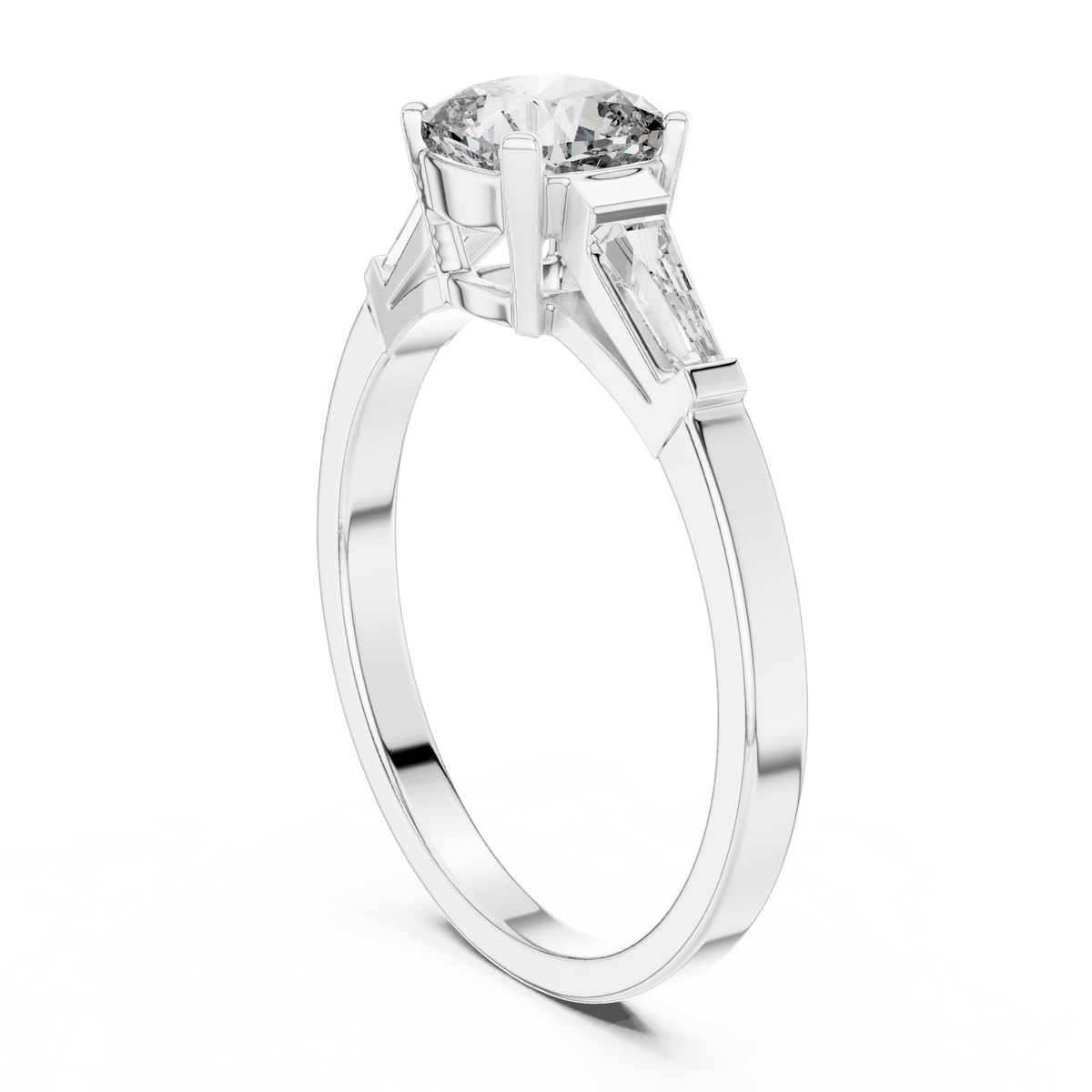 Three-Stone Cushion and Tapered Baguette Trilogy Engagement Ring
