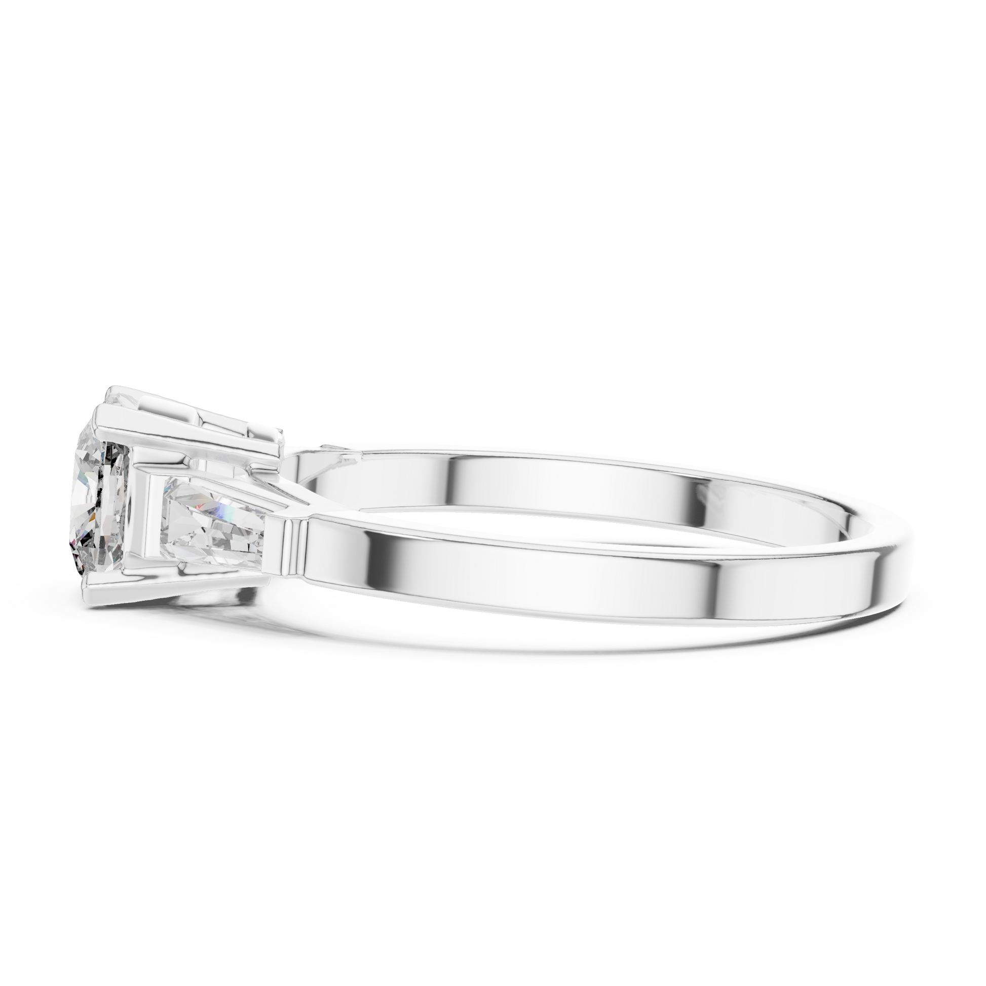 Three-Stone Cushion and Tapered Baguette Trilogy Engagement Ring