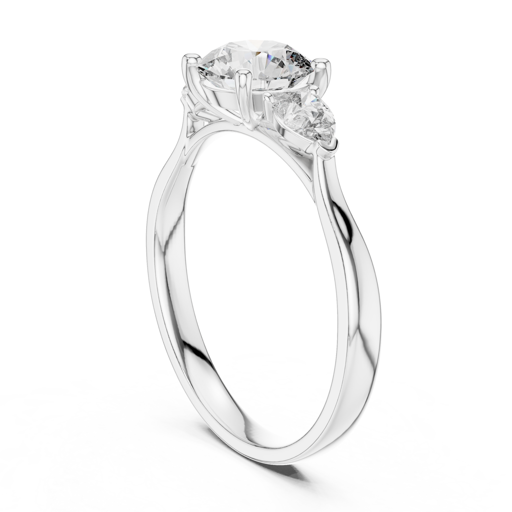 The Aria Round and Pear Cut Three-Stone Engagement Ring in Sterling Silver