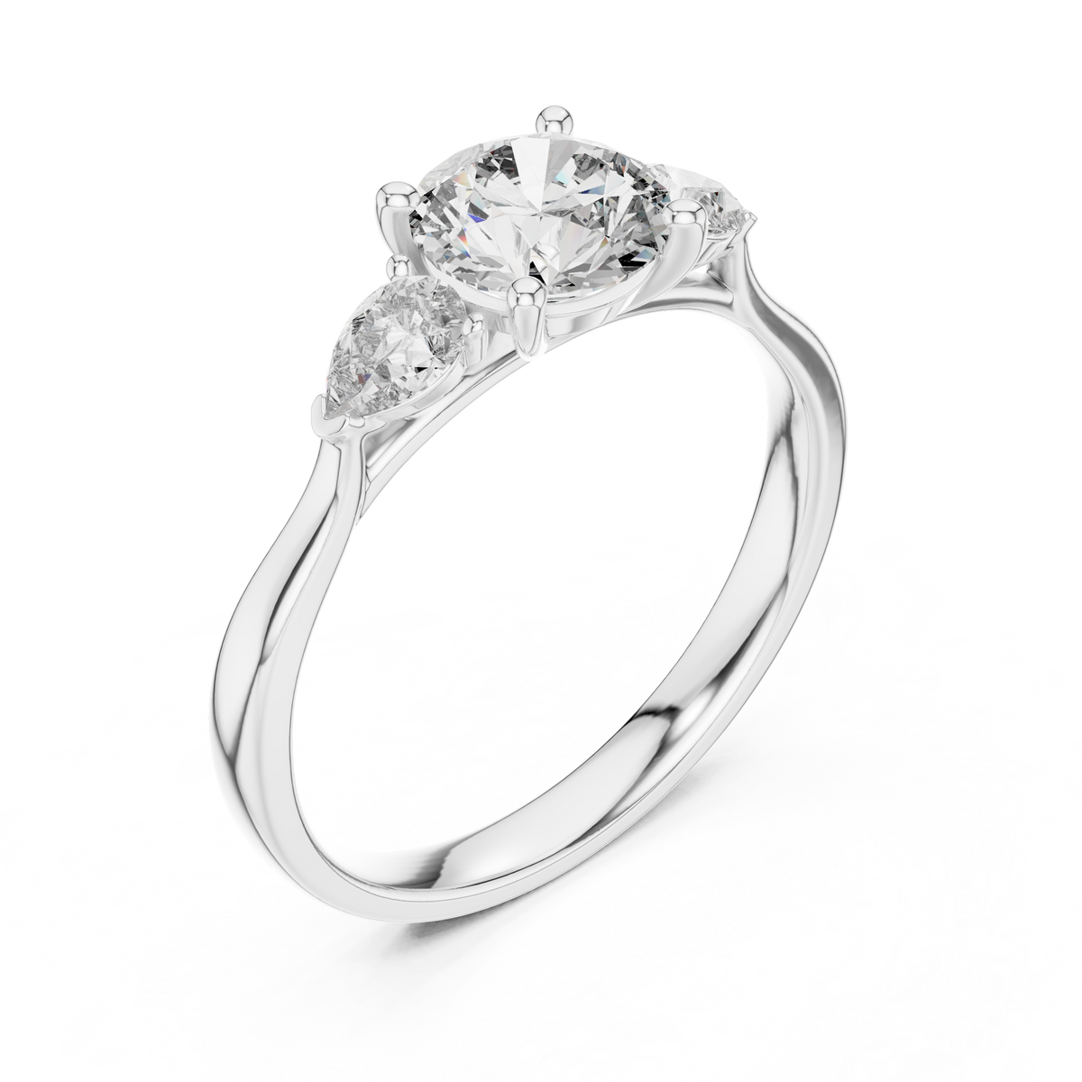 The Aria Round and Pear Cut Three-Stone Engagement Ring in Sterling Silver