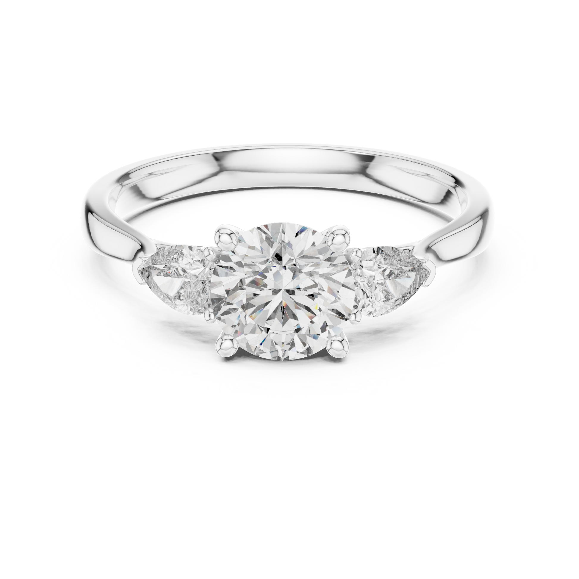 The Aria Round and Pear Cut Three-Stone Engagement Ring in Sterling Silver
