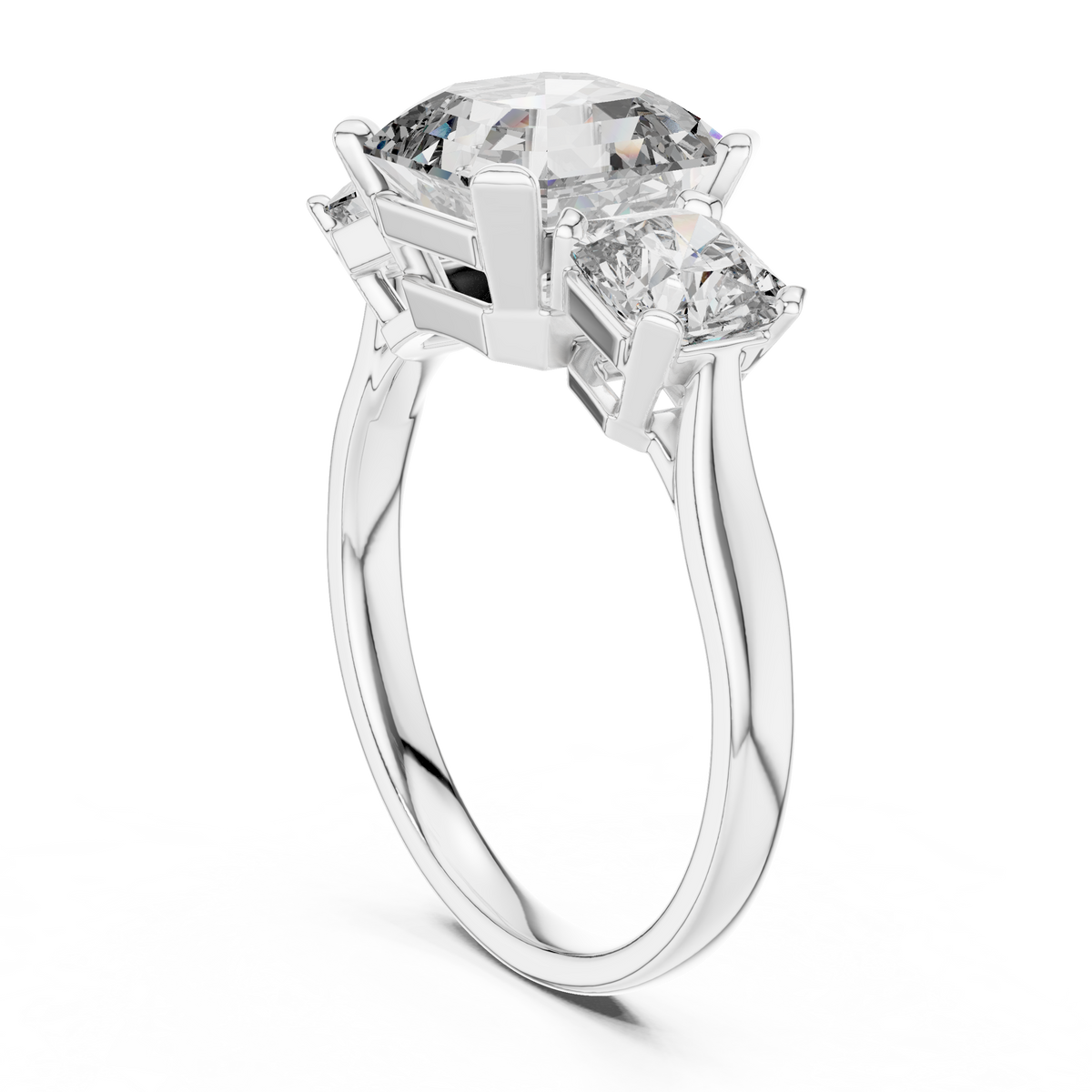 925 Sterling Silver Three-Stone Asscher & Princess Cut Moissanite Engagement Ring