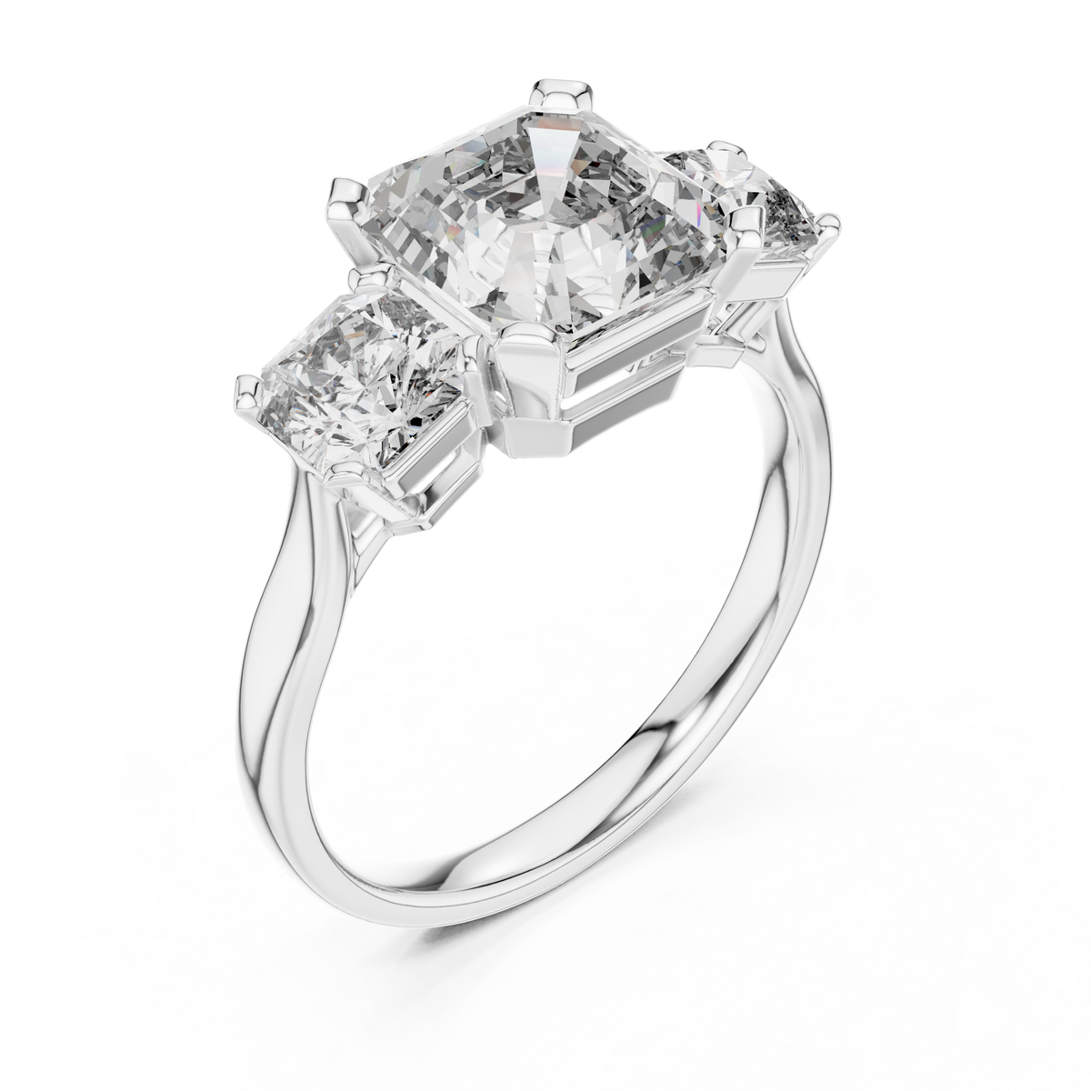 925 Sterling Silver Three-Stone Asscher & Princess Cut Moissanite Engagement Ring
