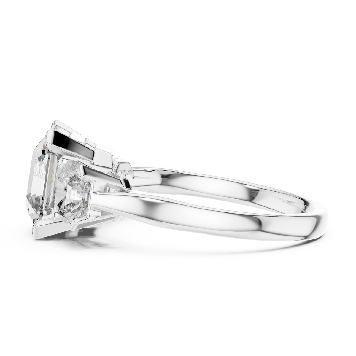 925 Sterling Silver Three-Stone Asscher & Princess Cut Moissanite Engagement Ring