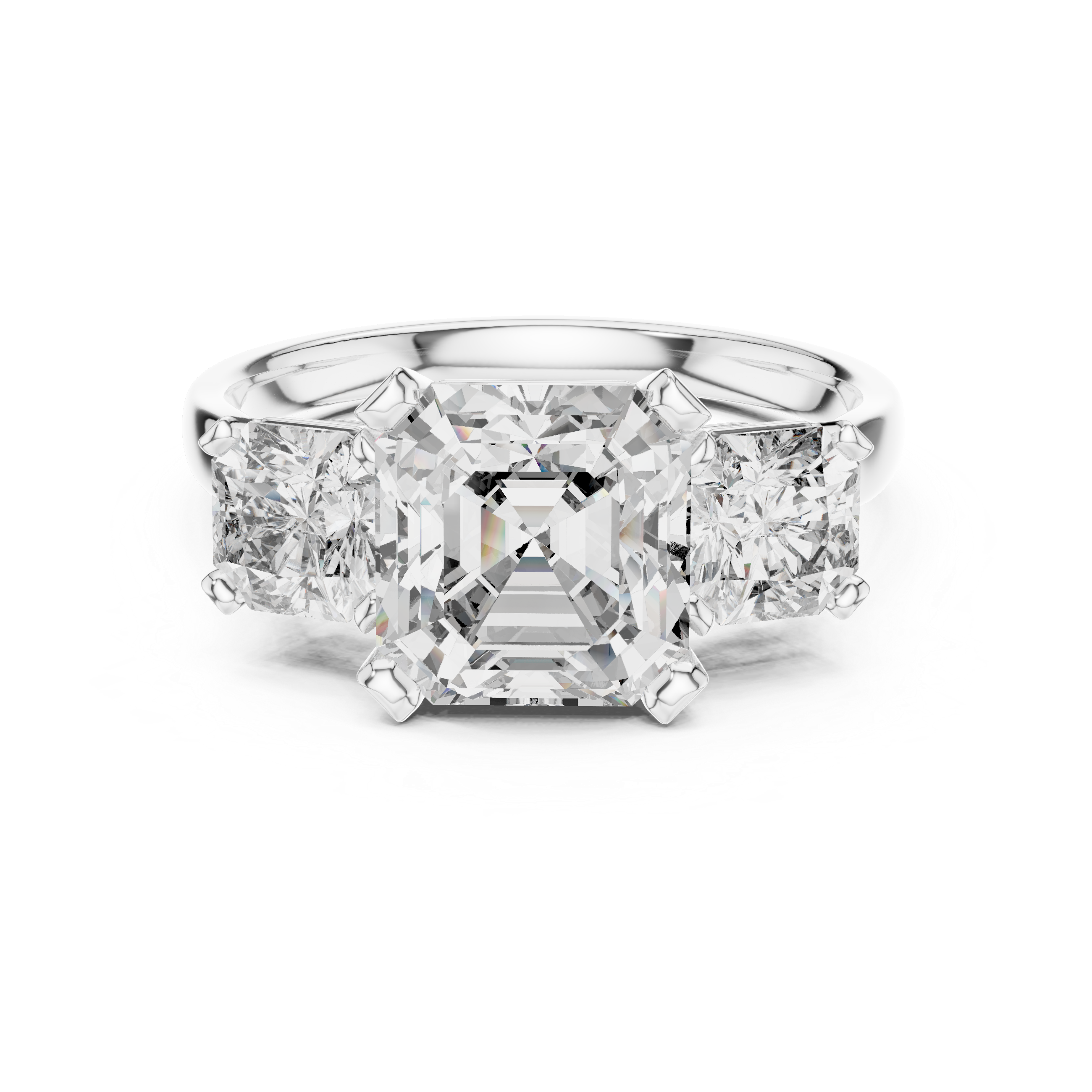 925 Sterling Silver Three-Stone Asscher & Princess Cut Moissanite Engagement Ring