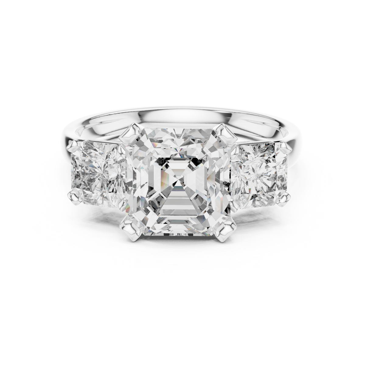 925 Sterling Silver Three-Stone Asscher & Princess Cut Moissanite Engagement Ring