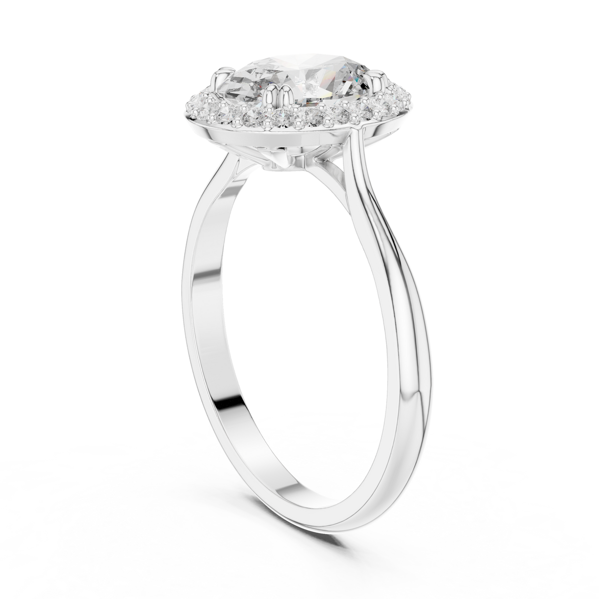 Oval Moissanite Halo Engagement Ring in Sterling Silver