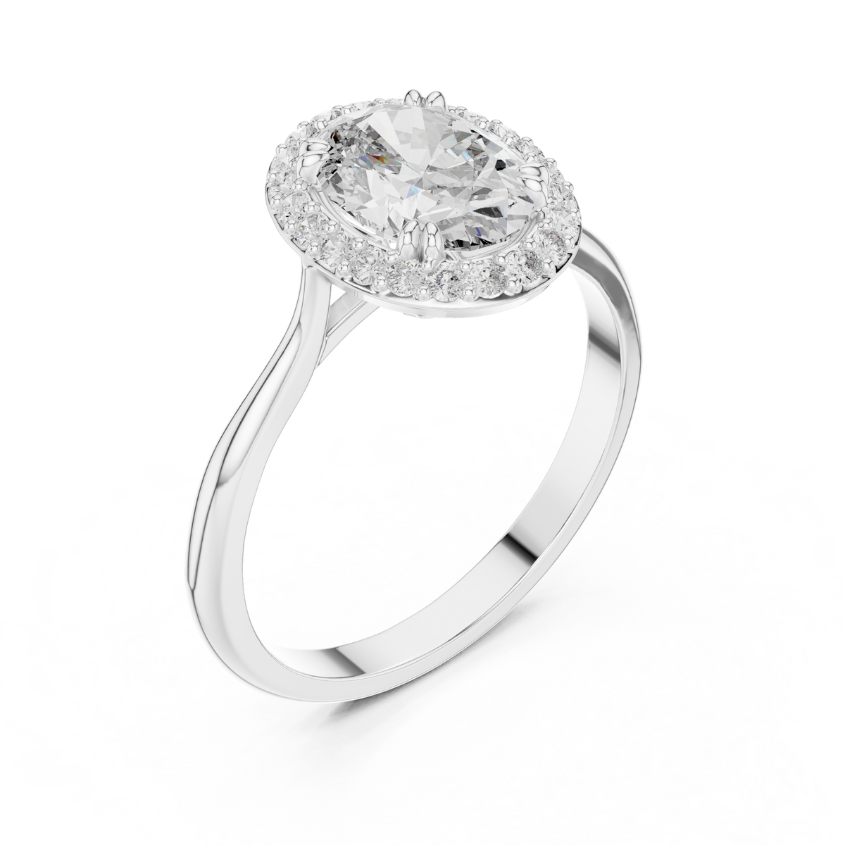 Oval Moissanite Halo Engagement Ring in Sterling Silver