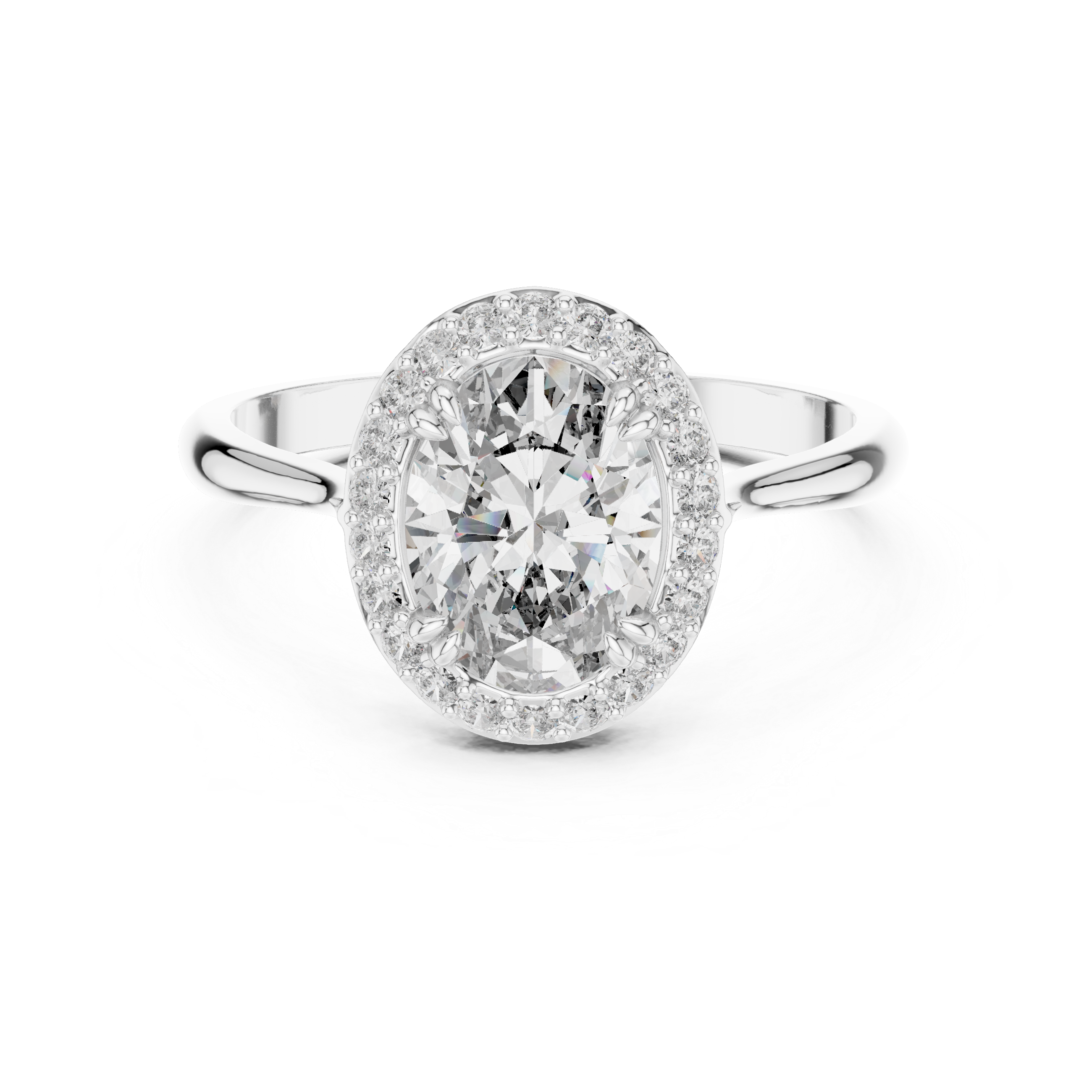 Oval Moissanite Halo Engagement Ring in Sterling Silver