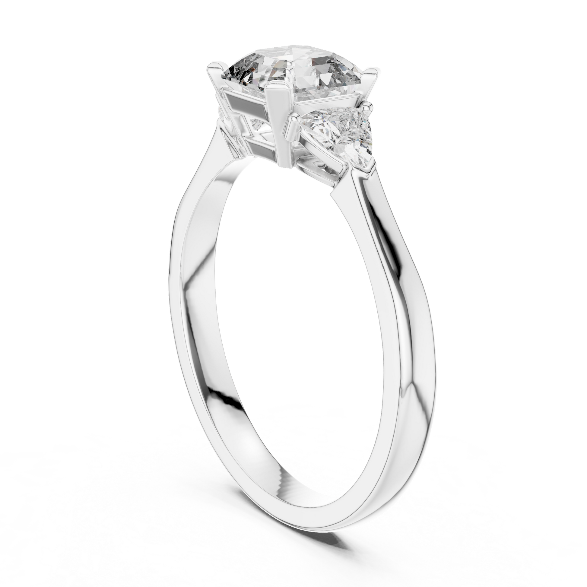 Asscher-Cut Architectural Three-Stone Engagement Ring with Trillion-Cut Side Accents
