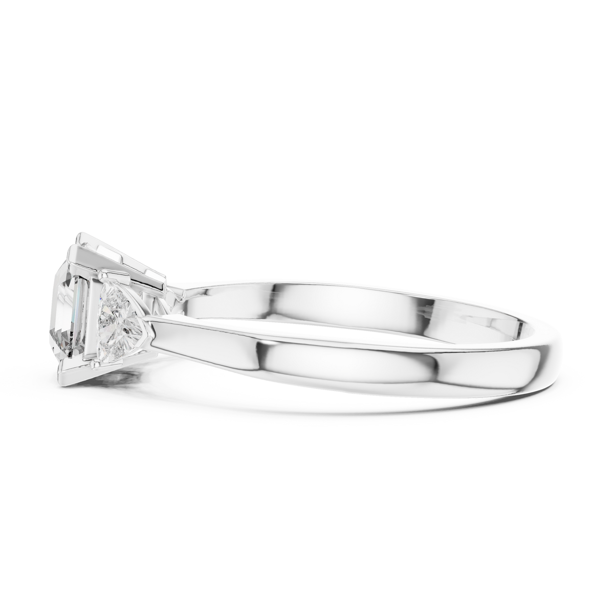 Asscher-Cut Architectural Three-Stone Engagement Ring with Trillion-Cut Side Accents