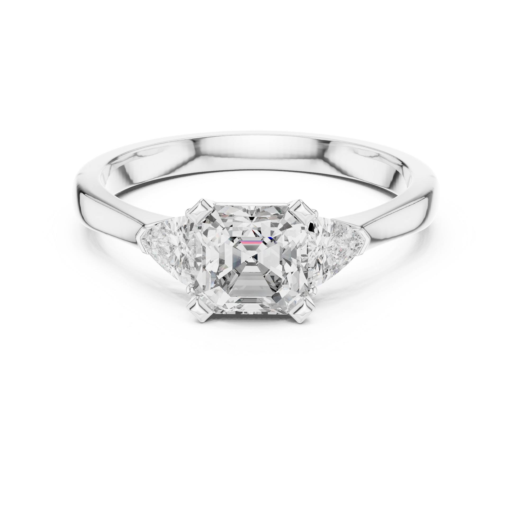 Asscher-Cut Architectural Three-Stone Engagement Ring with Trillion-Cut Side Accents