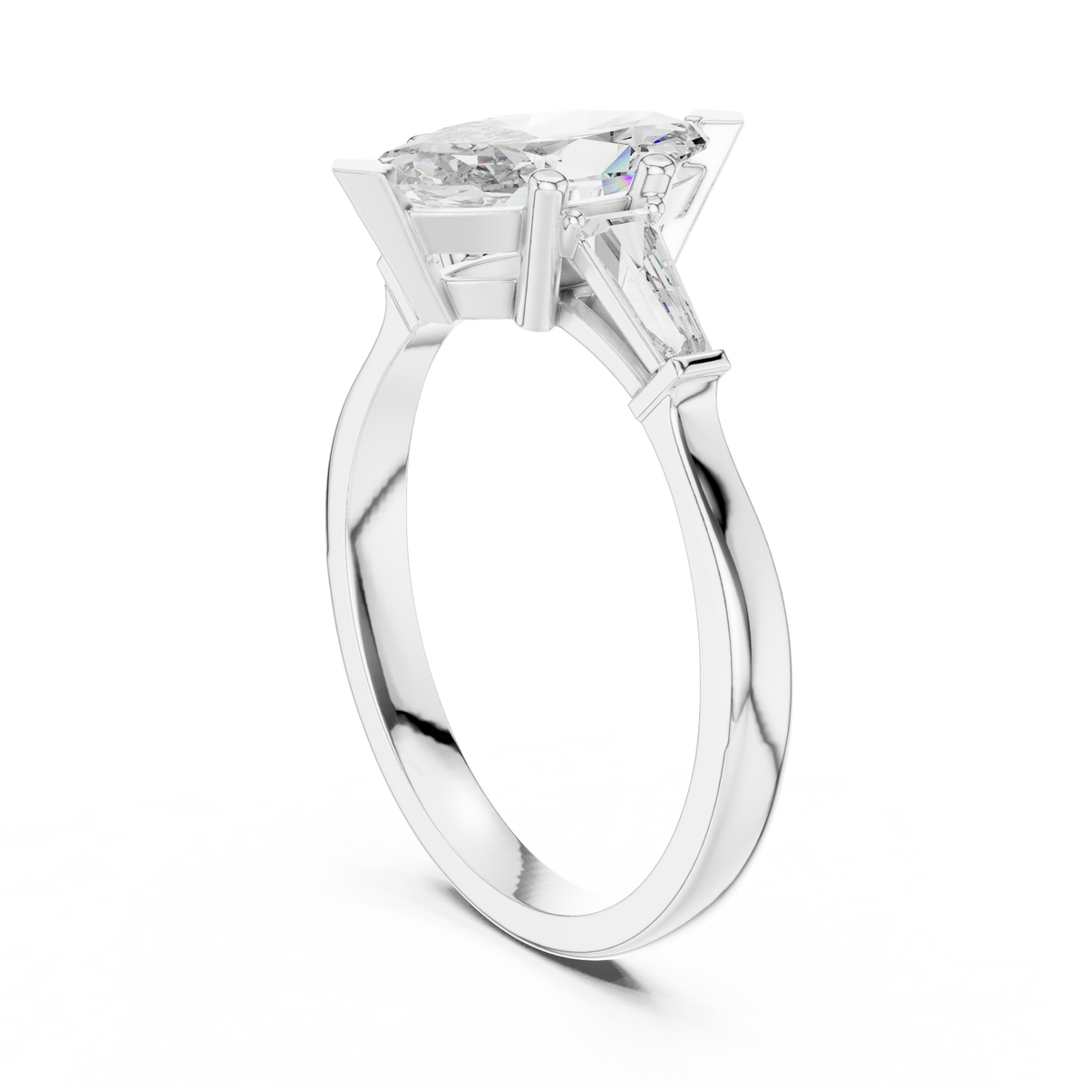 Three-Stone Marquise Cut with Tapered Baguette Side Stones Engagement Ring