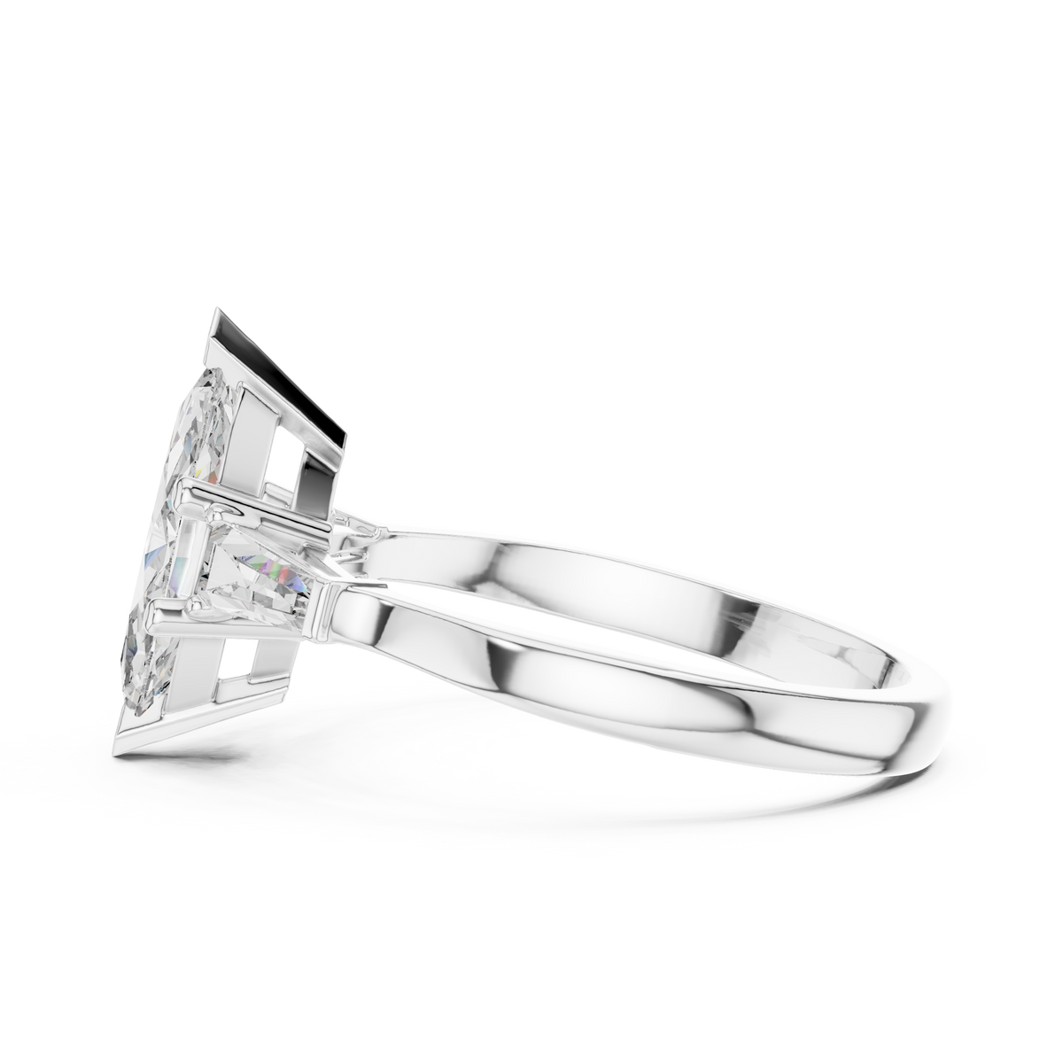 Three-Stone Marquise Cut with Tapered Baguette Side Stones Engagement Ring