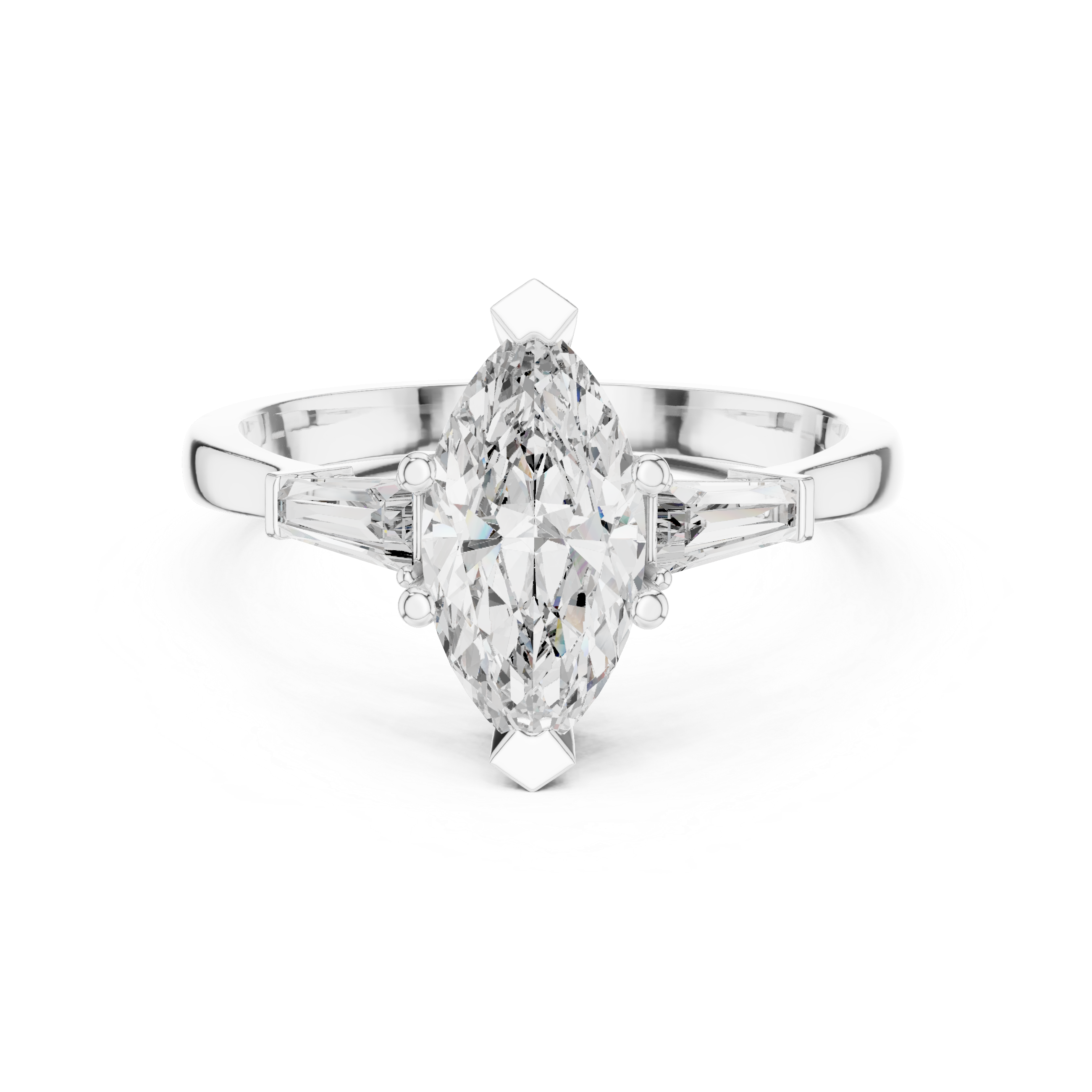 Three-Stone Marquise Cut with Tapered Baguette Side Stones Engagement Ring