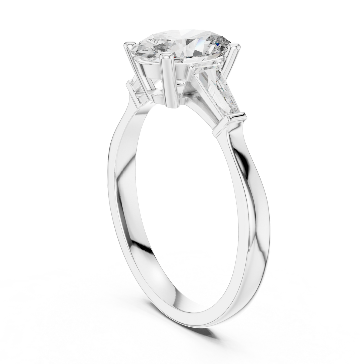 Classic Trilogy Oval Three-Stone Engagement Ring with Tapered Baguette Accents