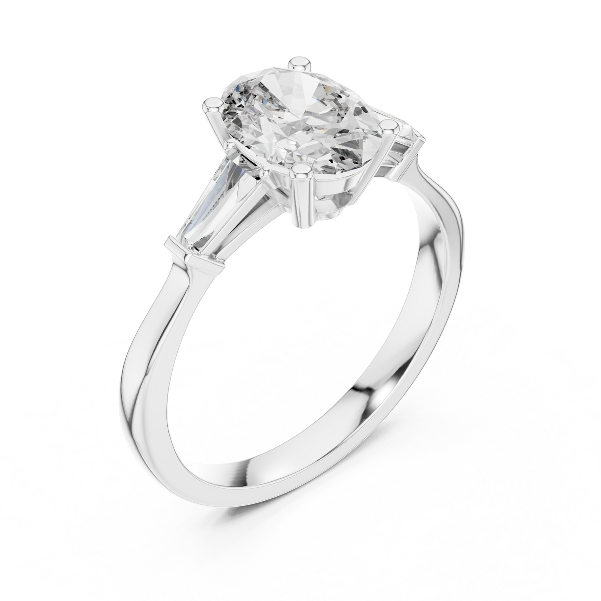 Classic Trilogy Oval Three-Stone Engagement Ring with Tapered Baguette Accents
