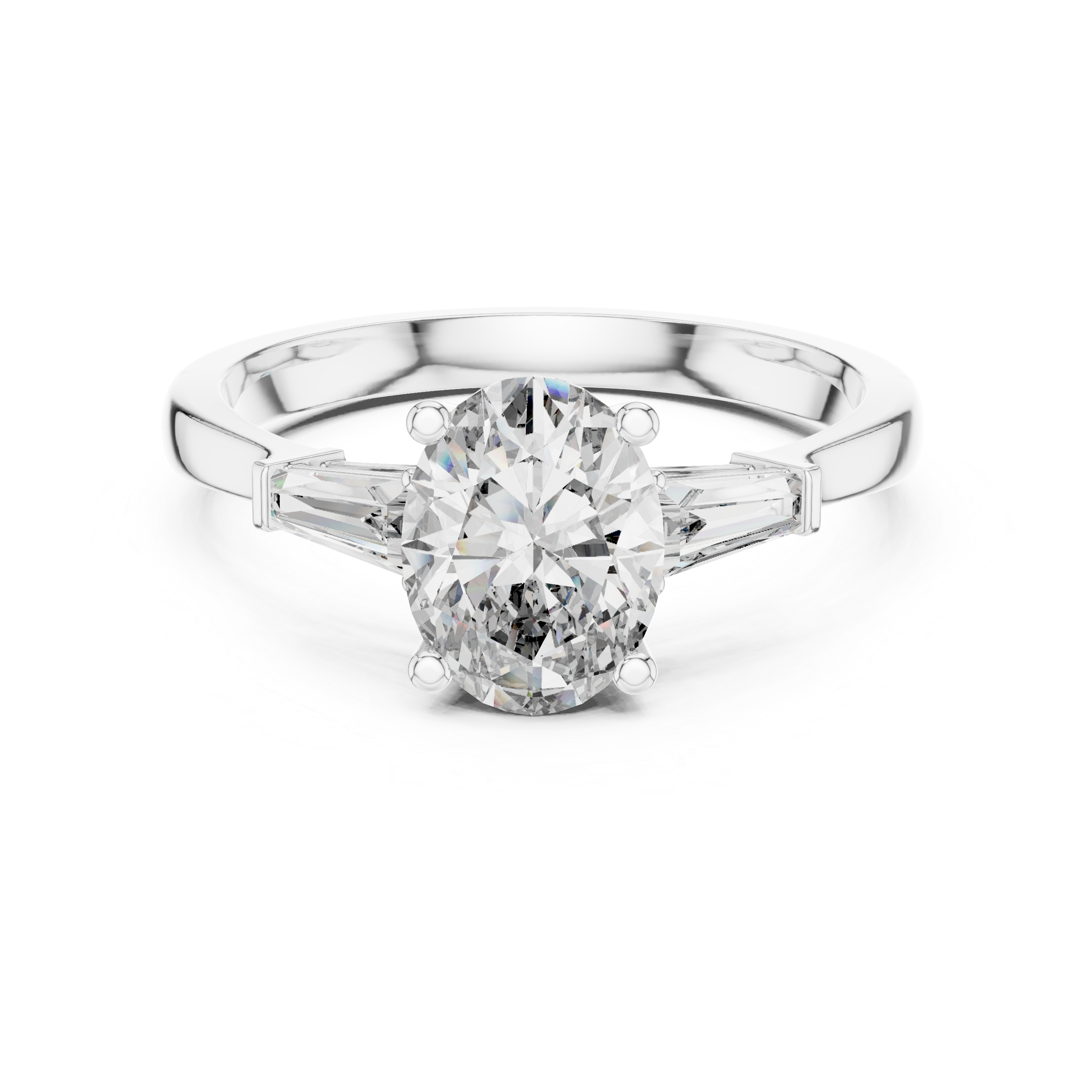 Classic Trilogy Oval Three-Stone Engagement Ring with Tapered Baguette Accents