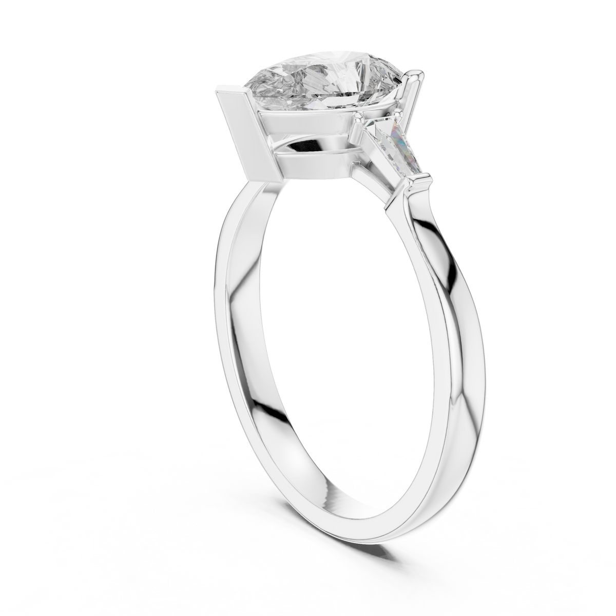 Pear-Cut Moissanite Engagement Ring with Tapered Baguette Side Stones