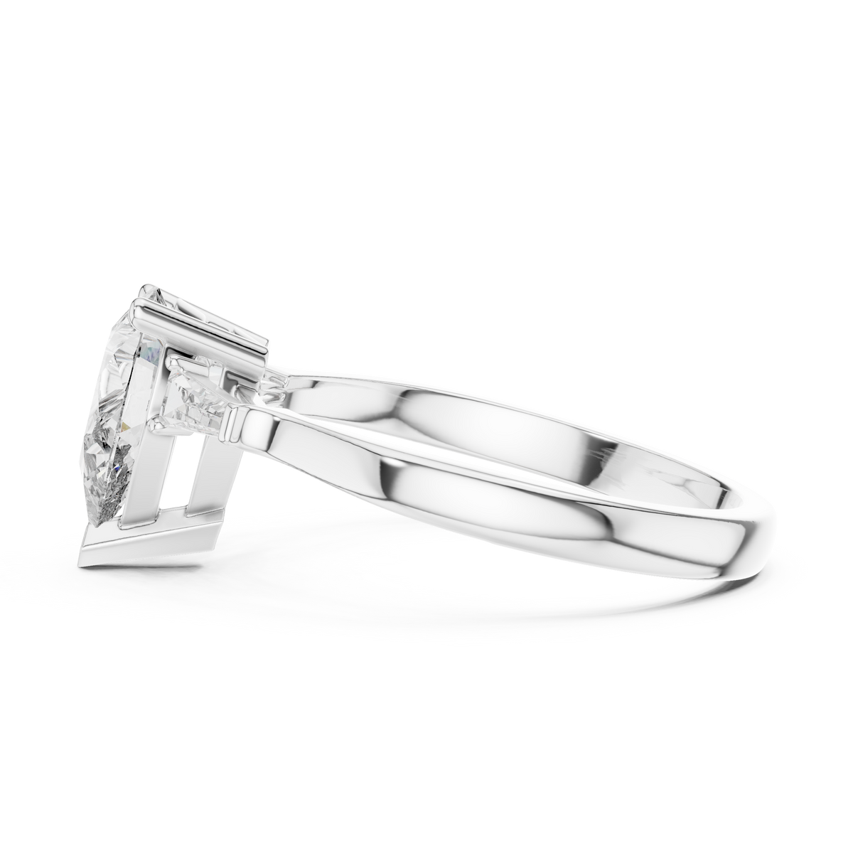 Pear-Cut Moissanite Engagement Ring with Tapered Baguette Side Stones