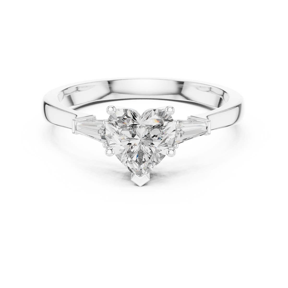 Love Heart-Cut Moissanite Three-Stone Sterling Silver Engagement Ring