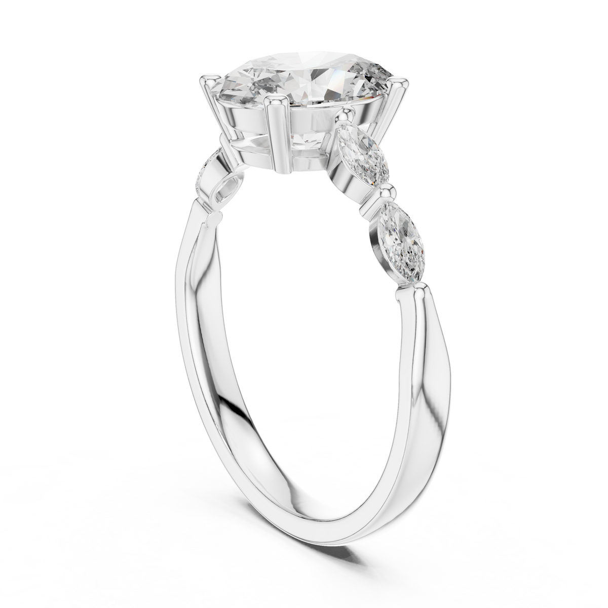 Oval Cut Solitaire Engagement Ring with Graduated Marquise Accent Band