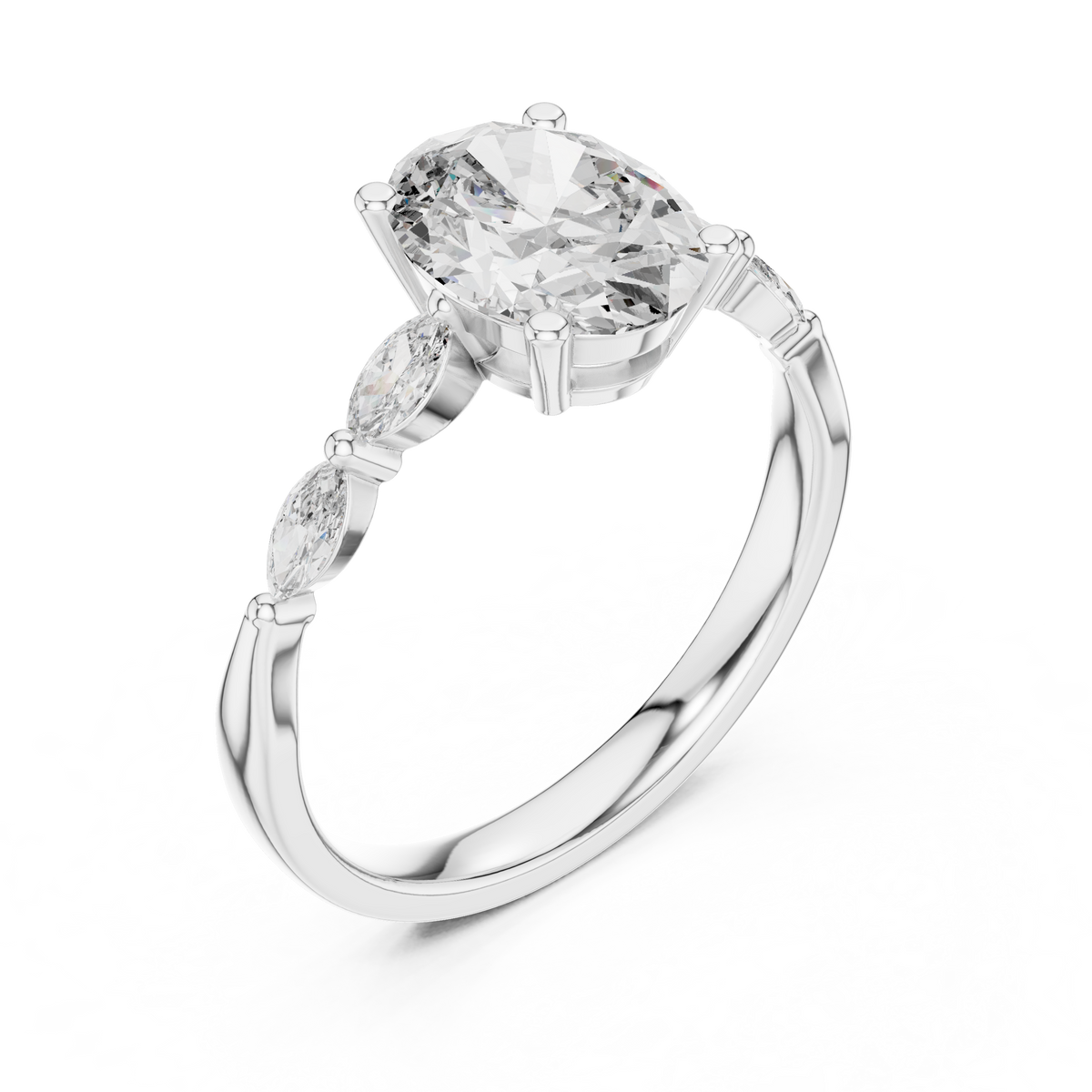 Oval Cut Solitaire Engagement Ring with Graduated Marquise Accent Band