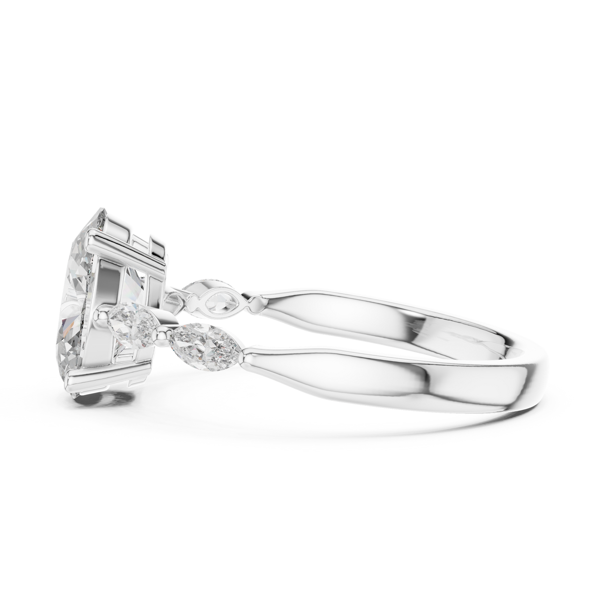 Oval Cut Solitaire Engagement Ring with Graduated Marquise Accent Band